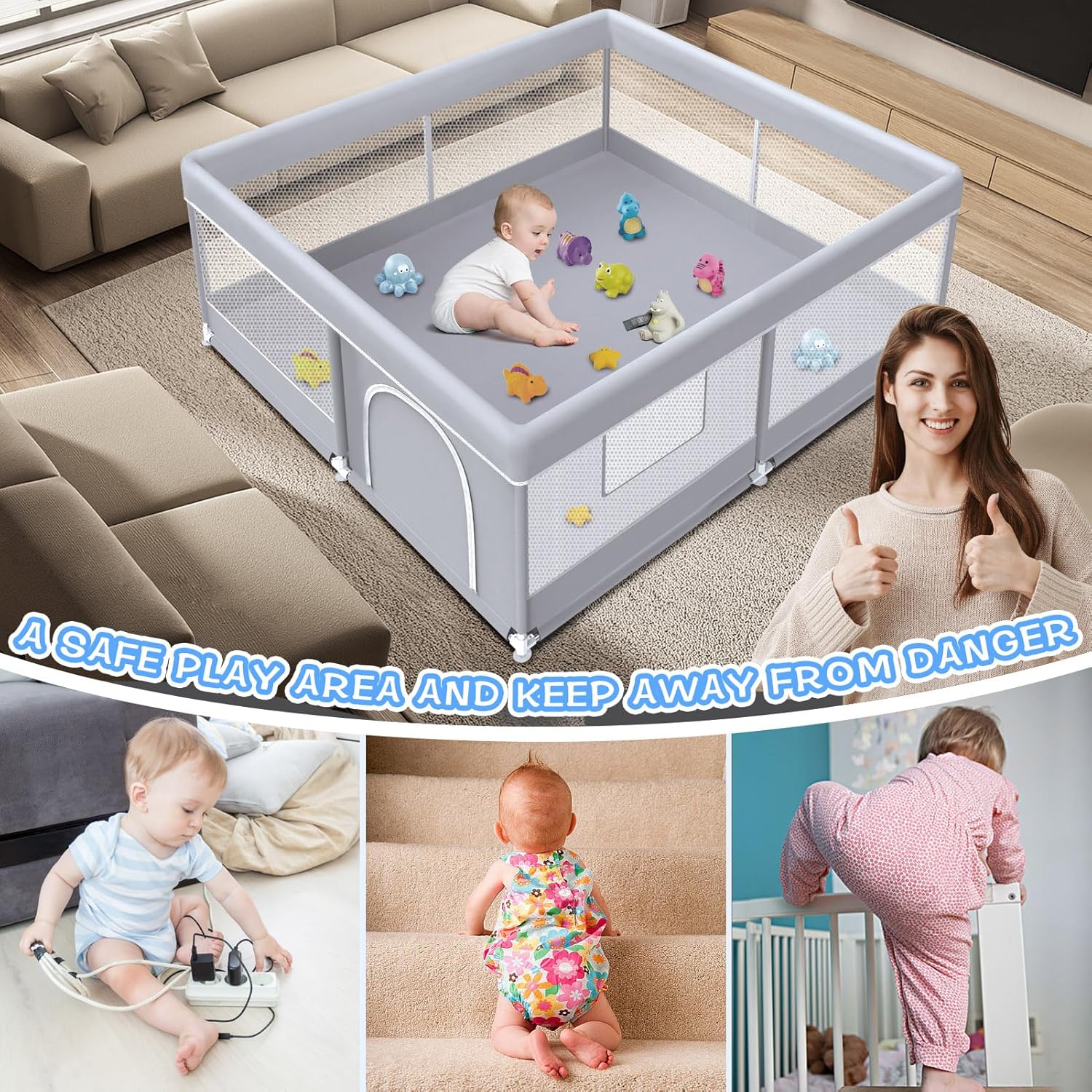 Baby Playpen 50 x 50 Inch Play Pen Playards, Playpen for Babies and To