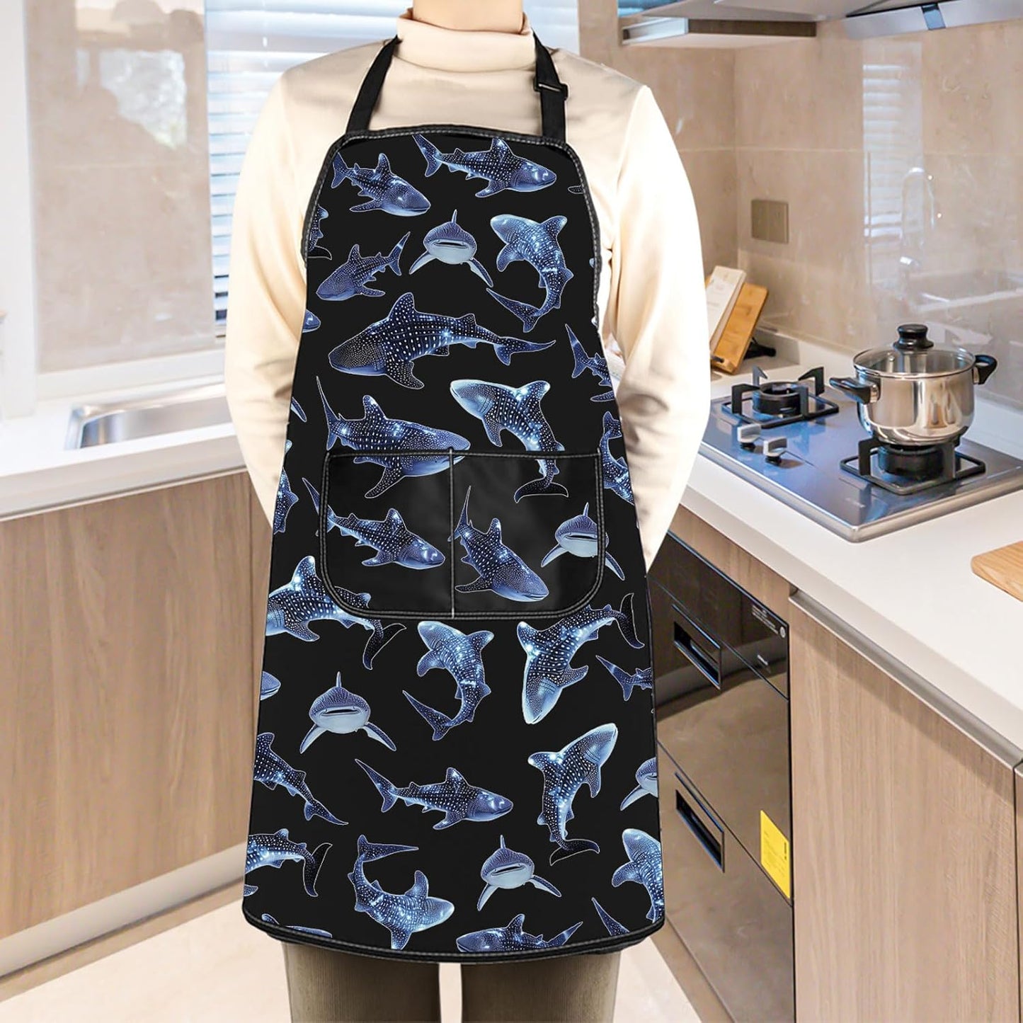 WCGXKO Whale Shark Inspired Kitchen Apron Sea Animal Motivational Gift for Whale Shark Lover