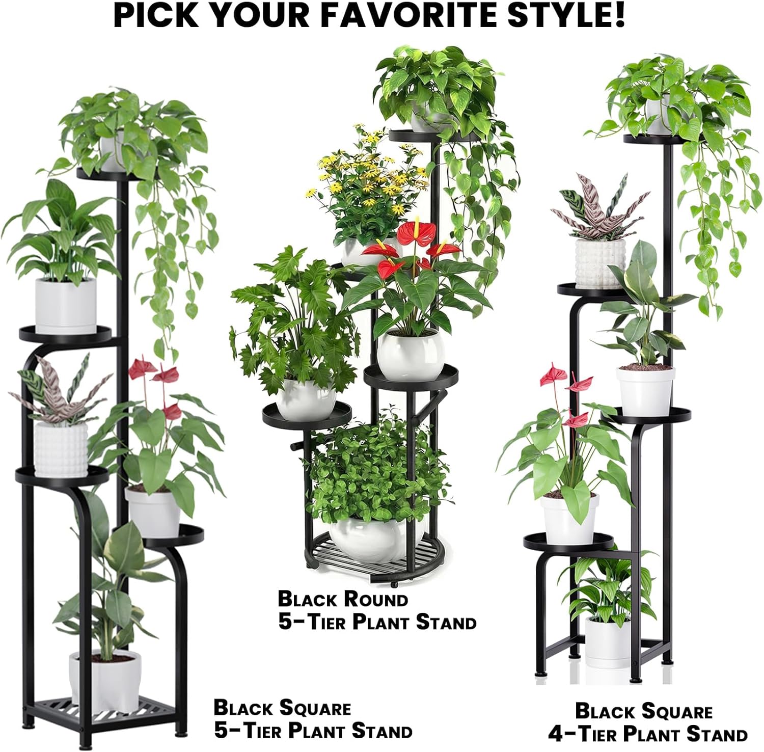 TOSKING 5-Tier Tall Plant Stand Indoor & Outdoor, Anti-Tip Round Base 