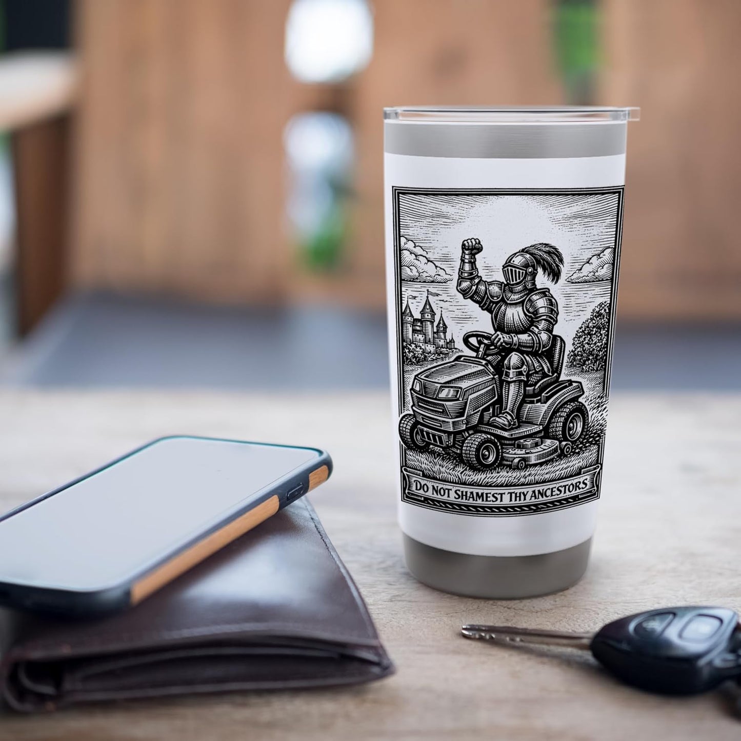 Funny Lawn Care Ride on Lawn Mower Medieval Knight Father's Stainless Steel Insulated Tumbler