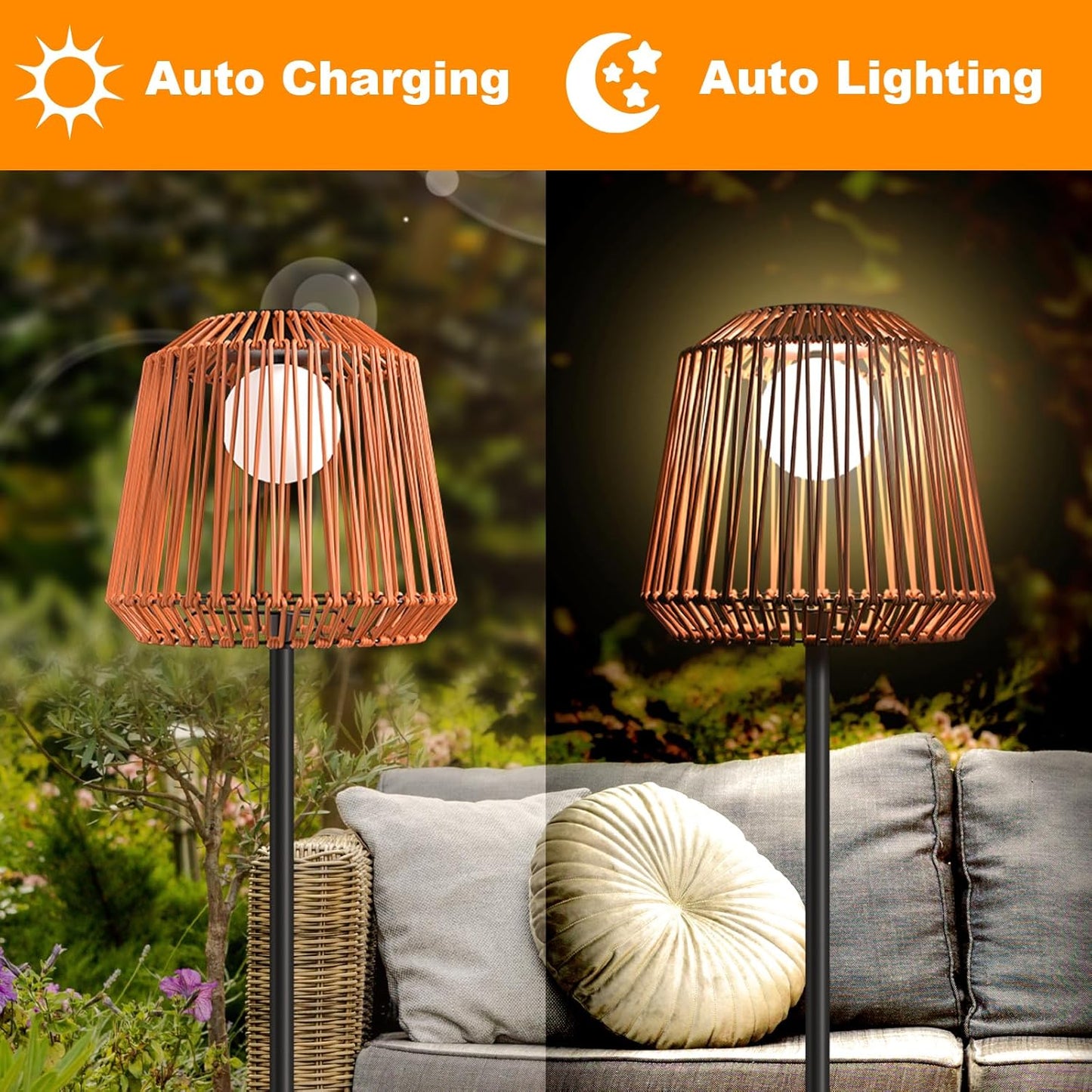 Solar Outdoor Floor Lamp with Table - Cordless Outdoor Floor Lamp- Metal Pole and Base, Waterproof Yard Garden Wedding Home Decor Light