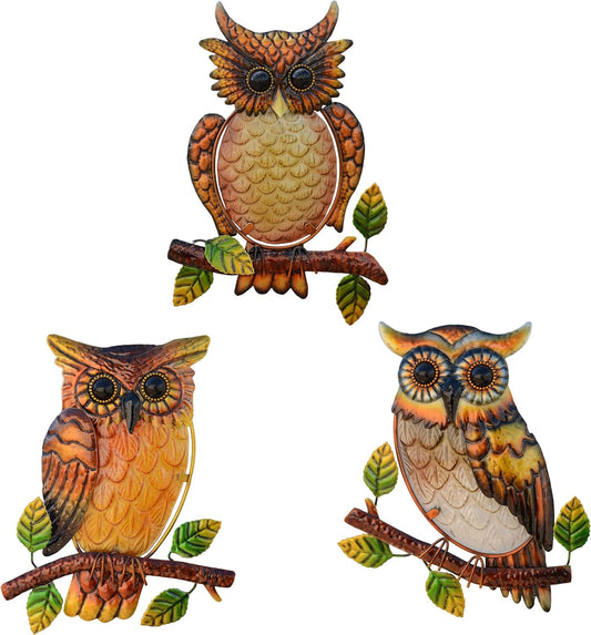 Owl Decor Metal Wall Art Outdoor Indoor,9 Inch Set of 3,Exquisite Owl 