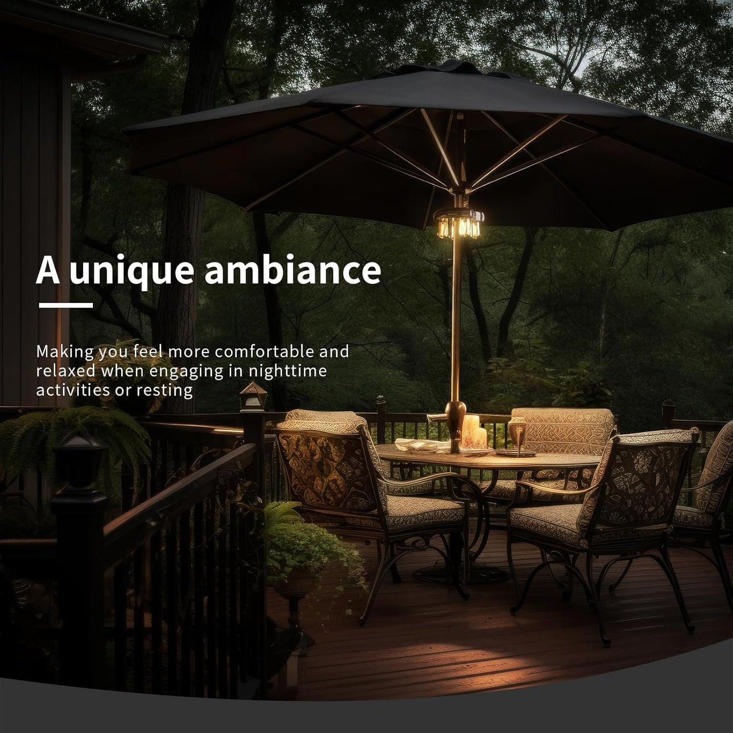 Patio 2 Packs Umbrella Light with LED Edison Bulbs, Battery Operation Cordless-Outdoor Umbrella Pole Lights with 2 Lighting Modes for Garden，Patio, Backyard, Camping or BBQ - Brown