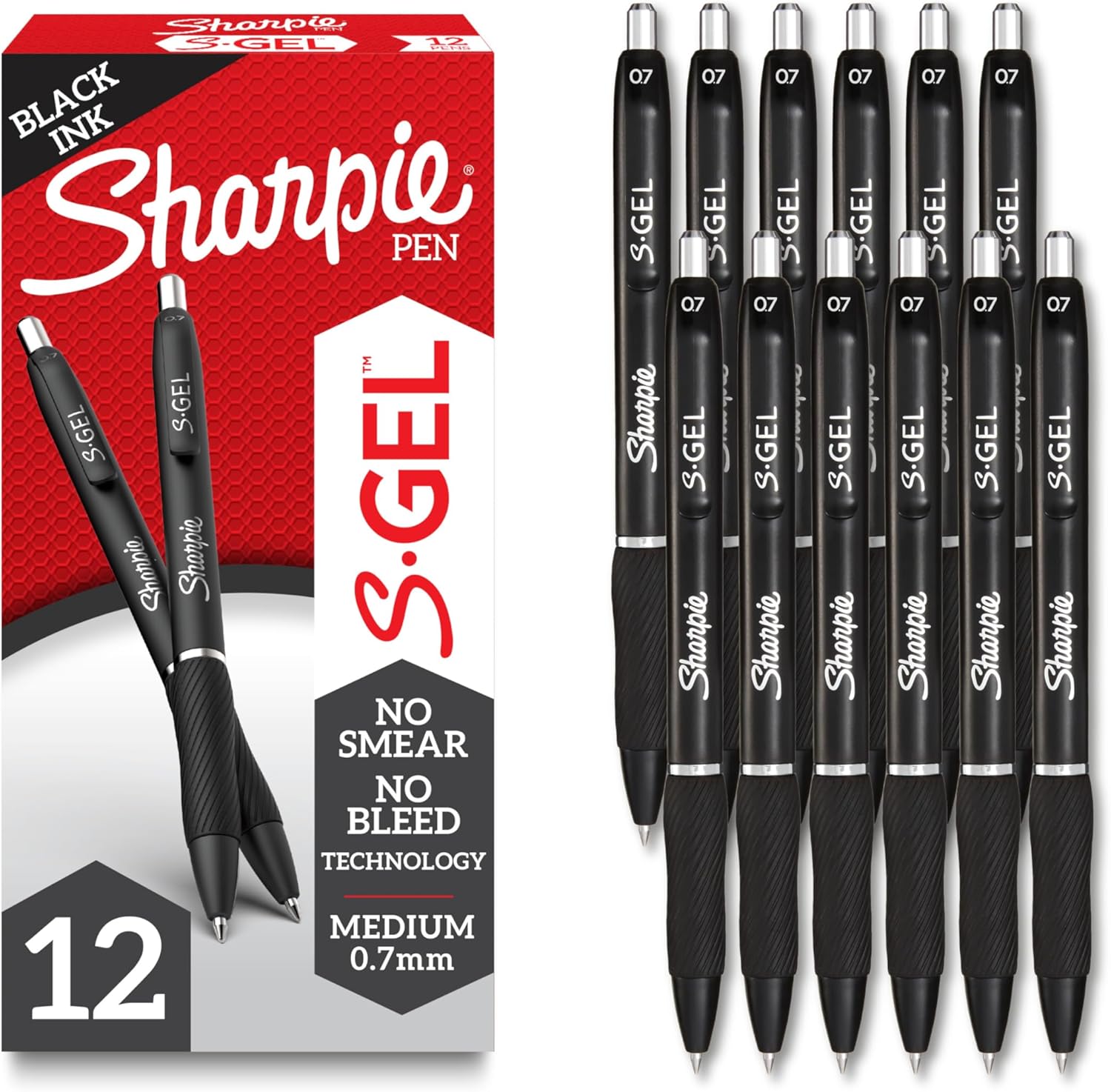 Sharpie S-Gel Gel Pens, Black Barrel, Medium Point (0.7mm), Black Gel 