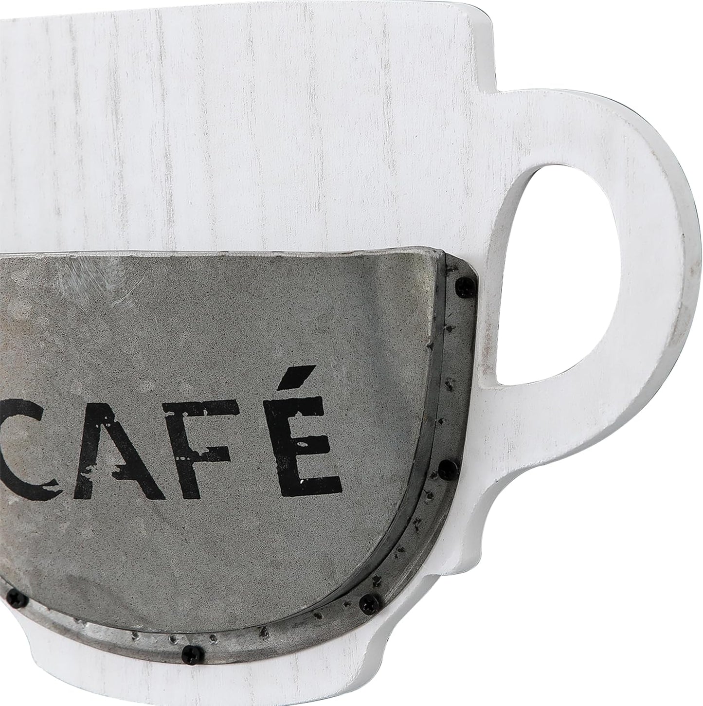 SOFE Industrial Farmhouse Wall Mounted Flower Vase, White Wood Frame with Coffee Cup Planter, Rustic Kitchen Wall Art, 9.8" X 2.2" X 7.5"