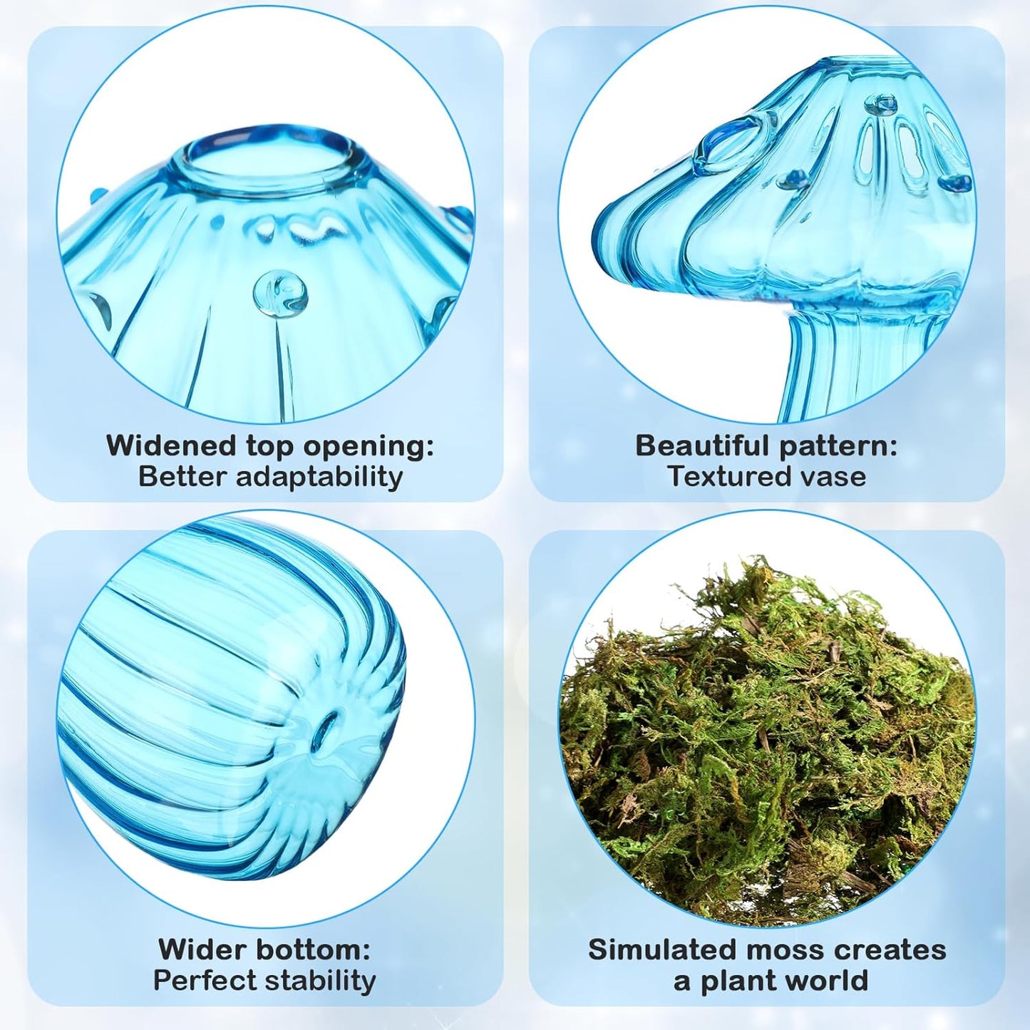7 Pcs Mushroom Glass Propagation Vases 6 Colored Mini Cute Terrarium Plant Propagation Station Small Hydroponic Pots for Spring Easter Decor Flowers Decoration Gift Bedroom Kitchen (Blue)