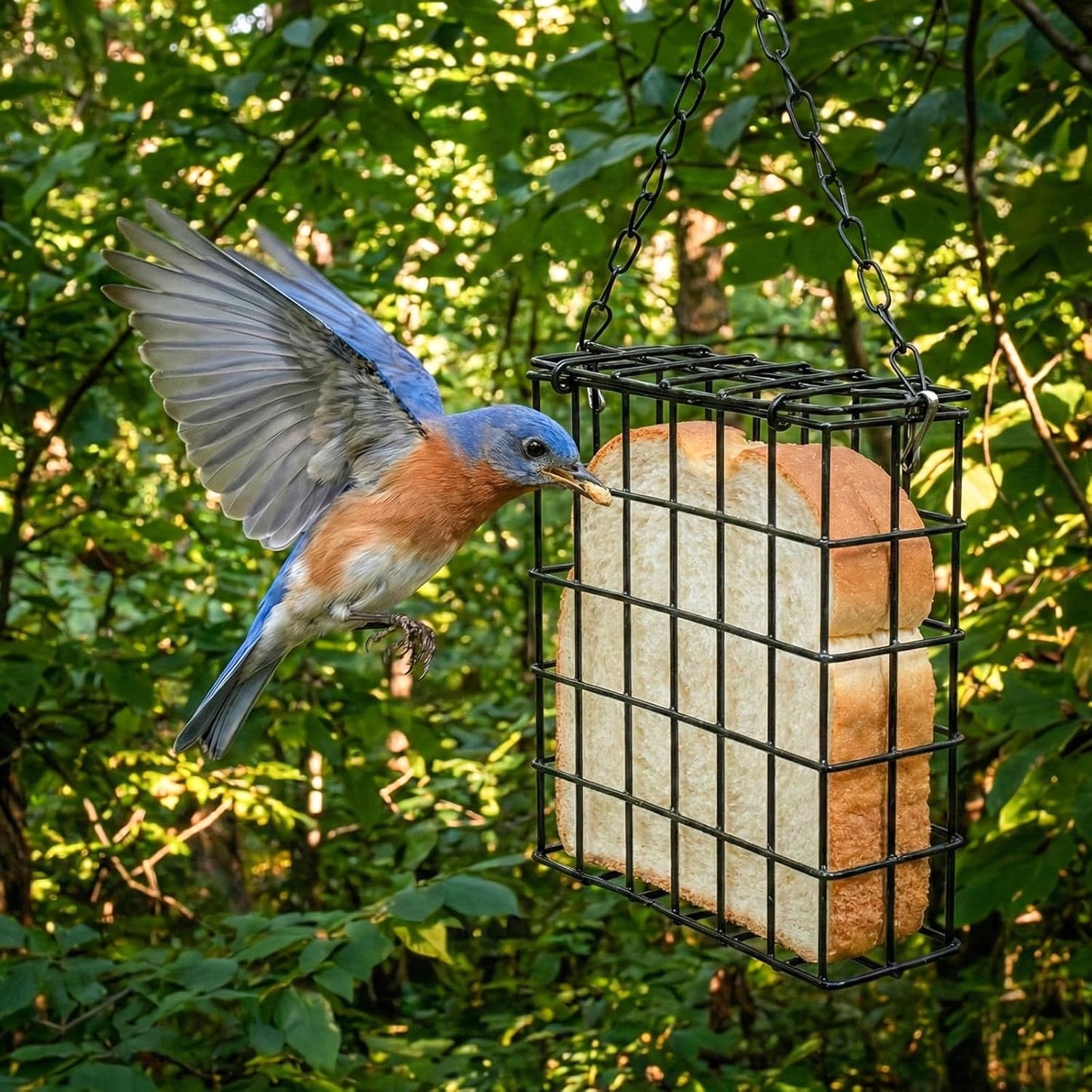 4 Pcs Suet Bird Feeders for Outside Hanging, Metal Wild Bird Food Cage with Heavy Duty Chain & Secure Latch, Single Suet Cake, One Suet Capacity for Suet Cakes Bread Fruit