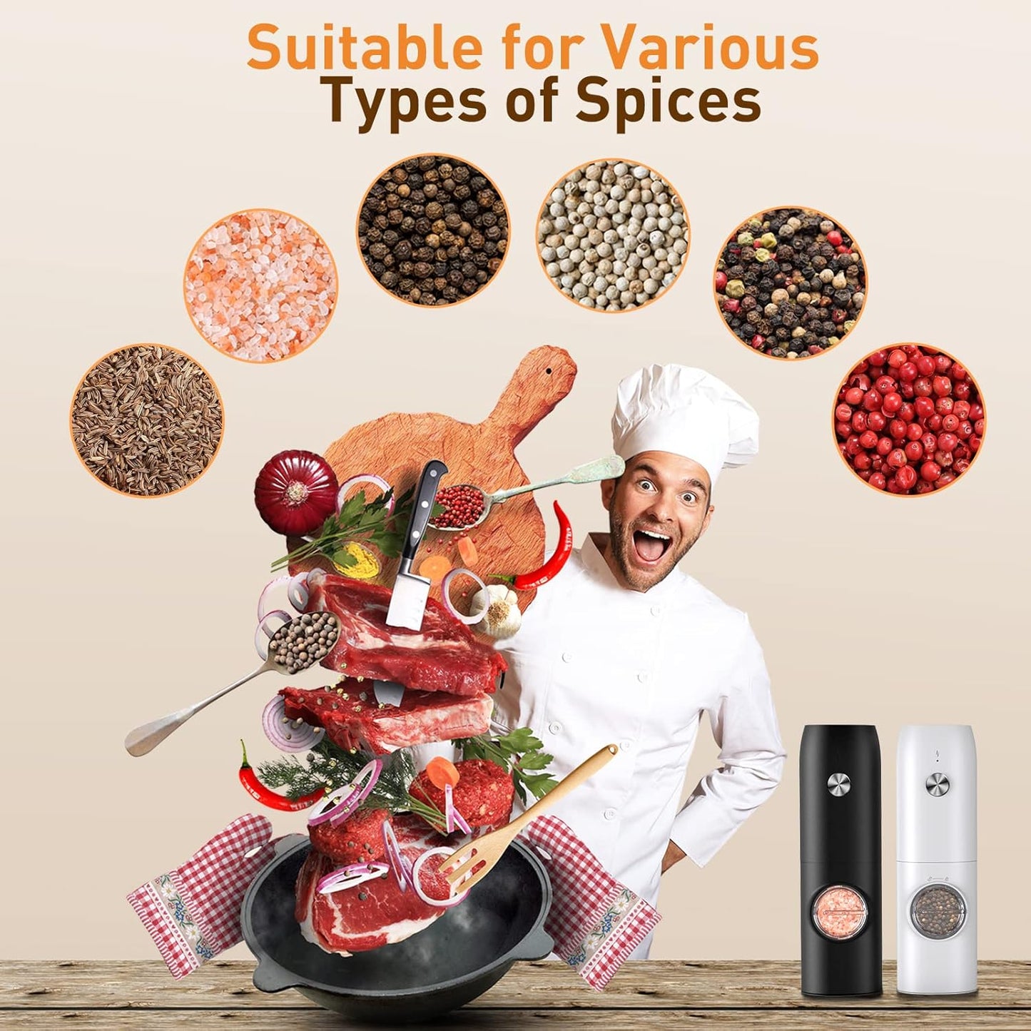 Electric Salt and Pepper Grinder Set-Rechargeable Automatic Pepper Mil