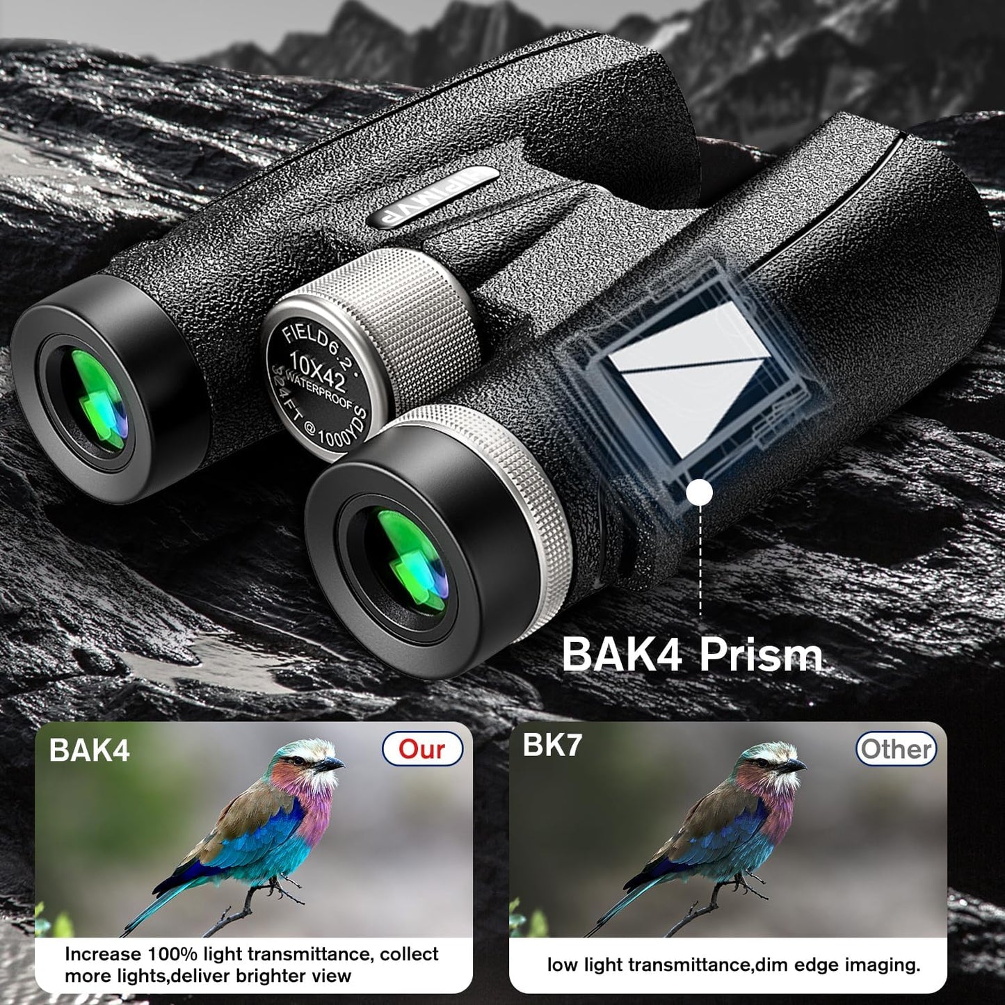 IPX7 Waterproof Powerful 10x42 Binoculars for Adults high Powered Hunting Birding Travel Theater Astronomy Bird Watching Opera geo Safari Marine Birdwatching