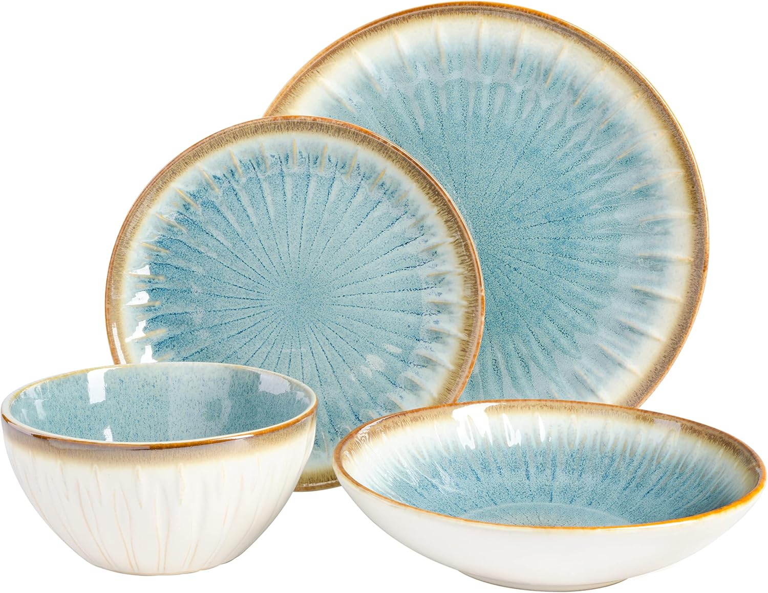 Gibson Elite Mayfair Bay 16-Piece Embossed Double Bowl Dinnerware Set,