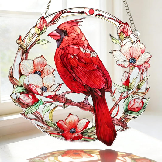 Stained Glass Window Hanging Suncatcher, Cardinal Bird Sun Catchers Do