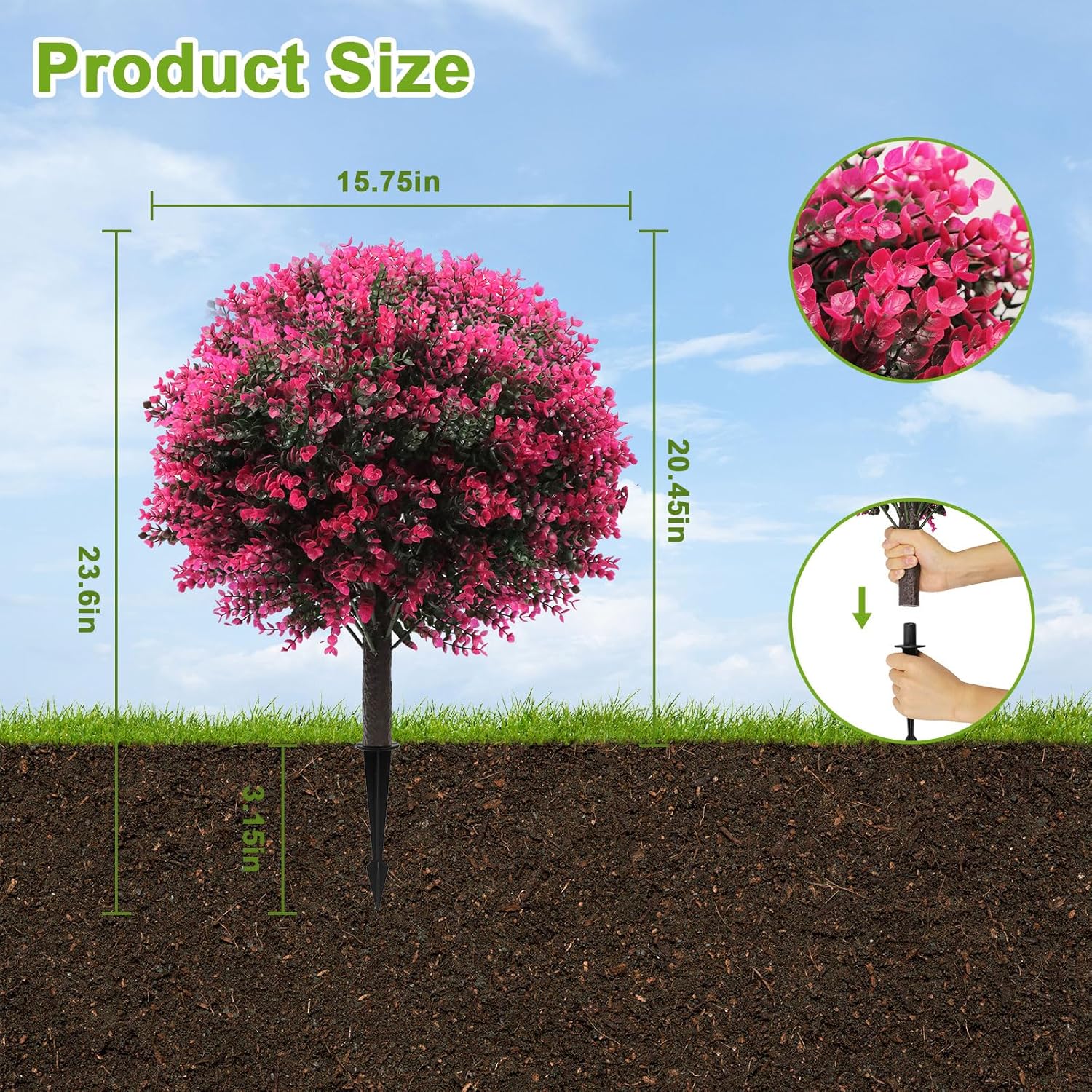 Artificial Rose Boxwood Topiary Ball Bush for Outdoor with Ground Spik