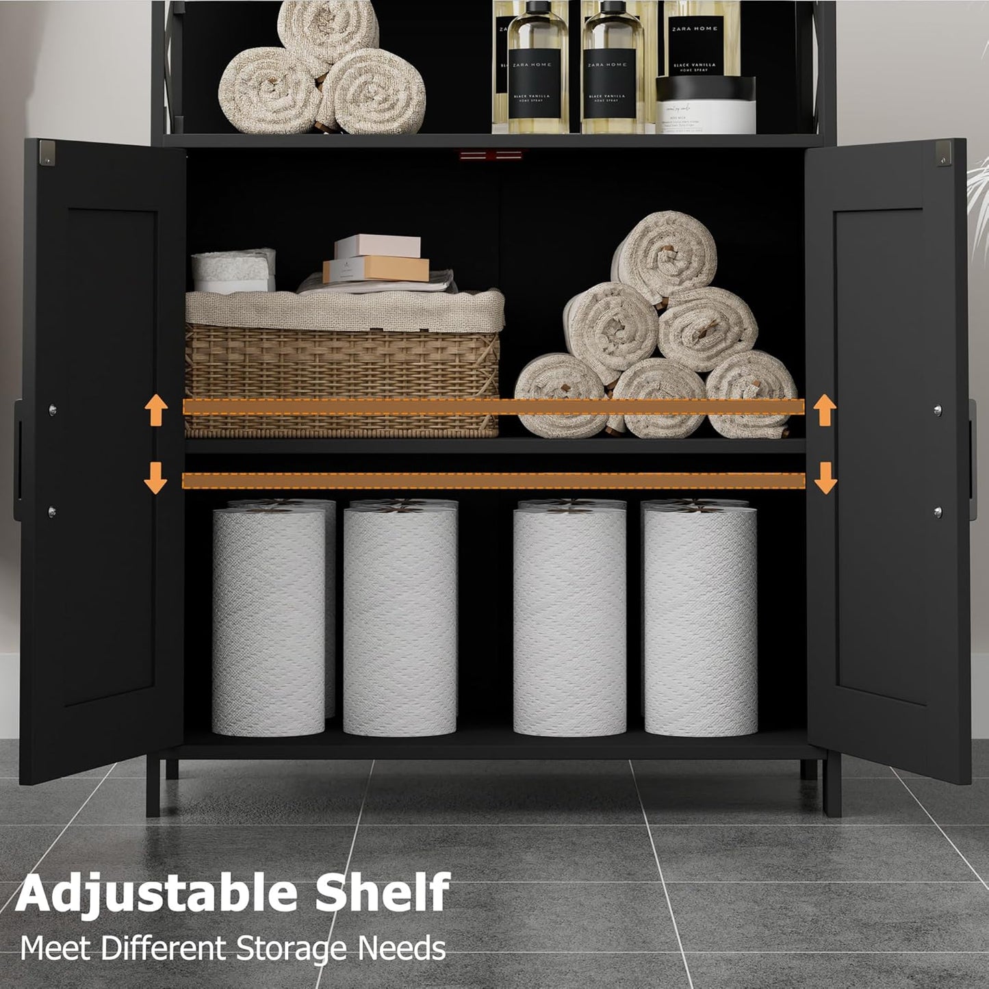 Homhedy Farmhouse Bathroom Storage Cabinet with 2 Doors, Toilet Paper 