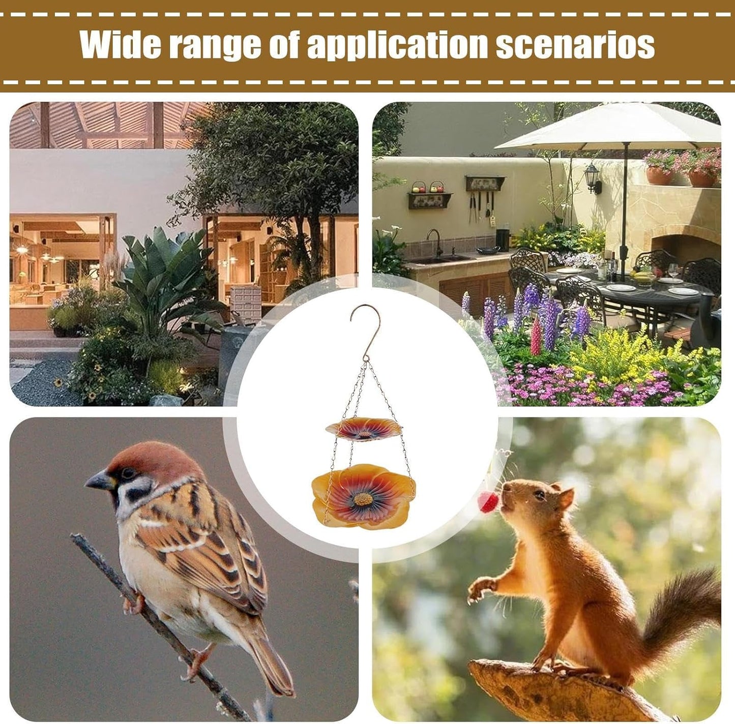 Wild Bird Feeders, Weatherproof Flower Shaped Tray, Metal Double Layer Bird Feeder for Outdoors, Powder Coated Material with Drainage Holes, Pet Feeding Accessory with Stable Base, Home Garden Aviary