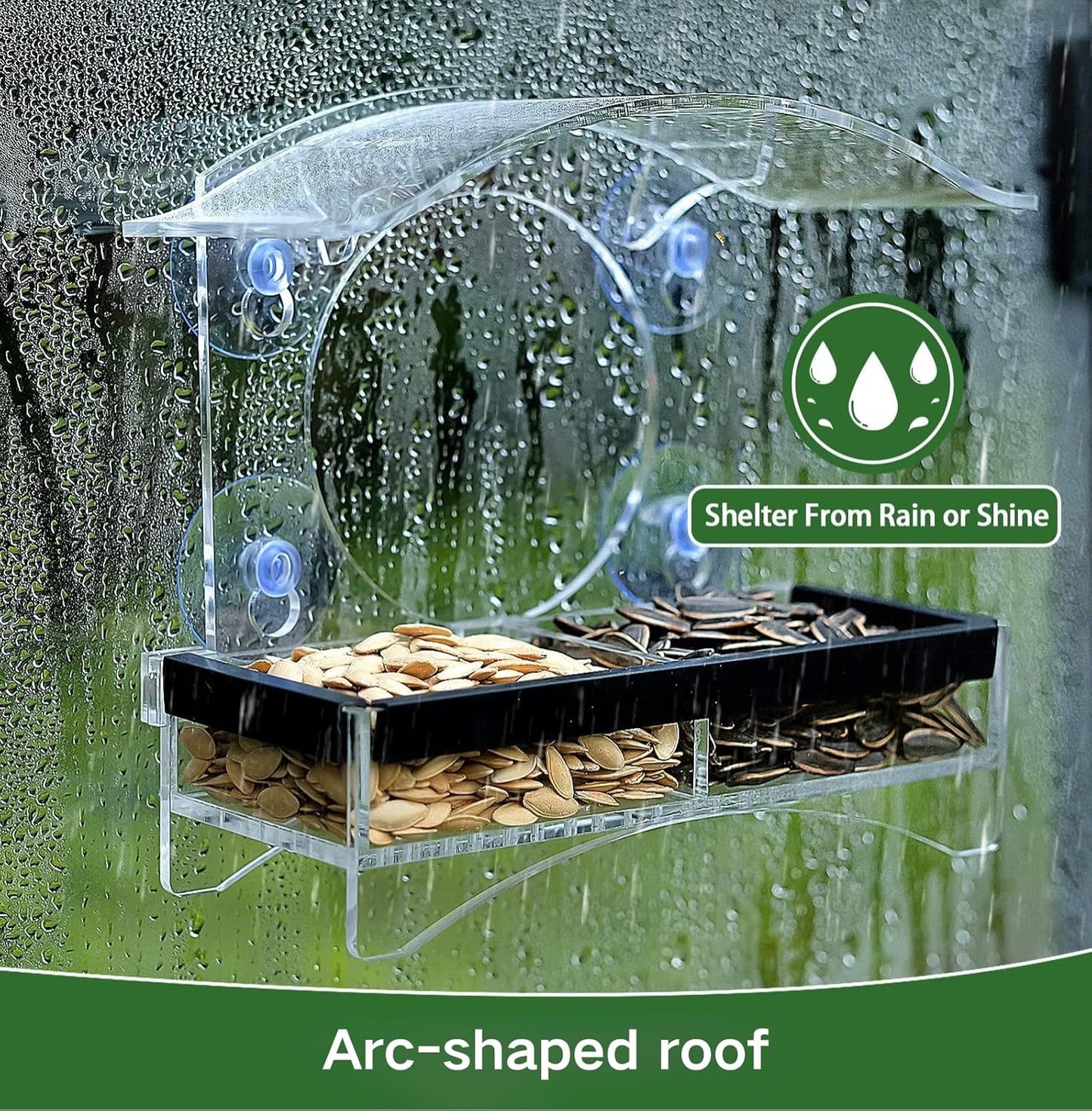 Window Bird Feeder with Strong Suction Cups - Transparent Bird House for Cat, Kids & Elderly Viewing - Polyurethane
