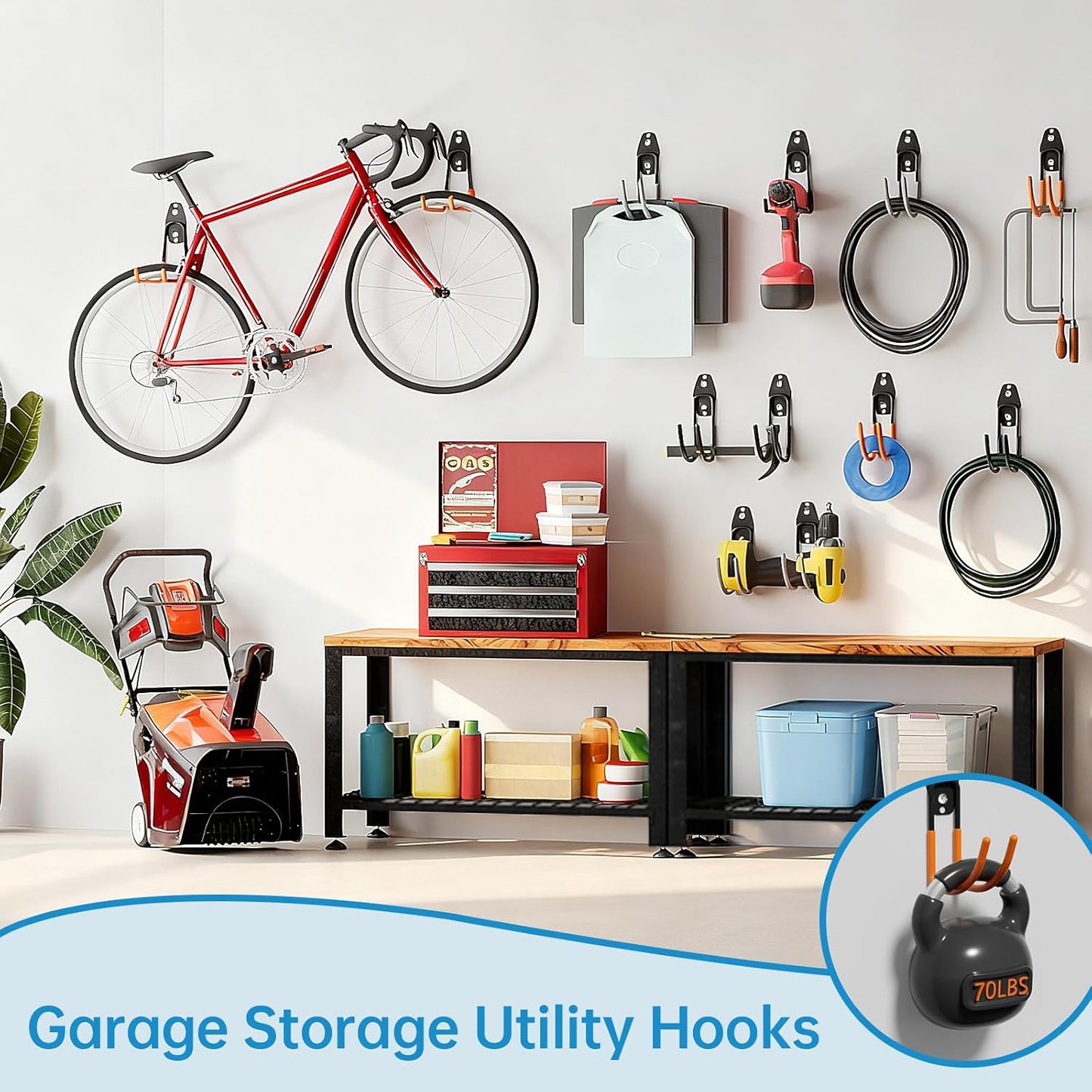 Garage Storage Utility Hooks，Garage Garden Tool Organizer，Steel Wall Mount Hooks, Large Garden U Hooks （2 Pack） (Type-2-Gray)