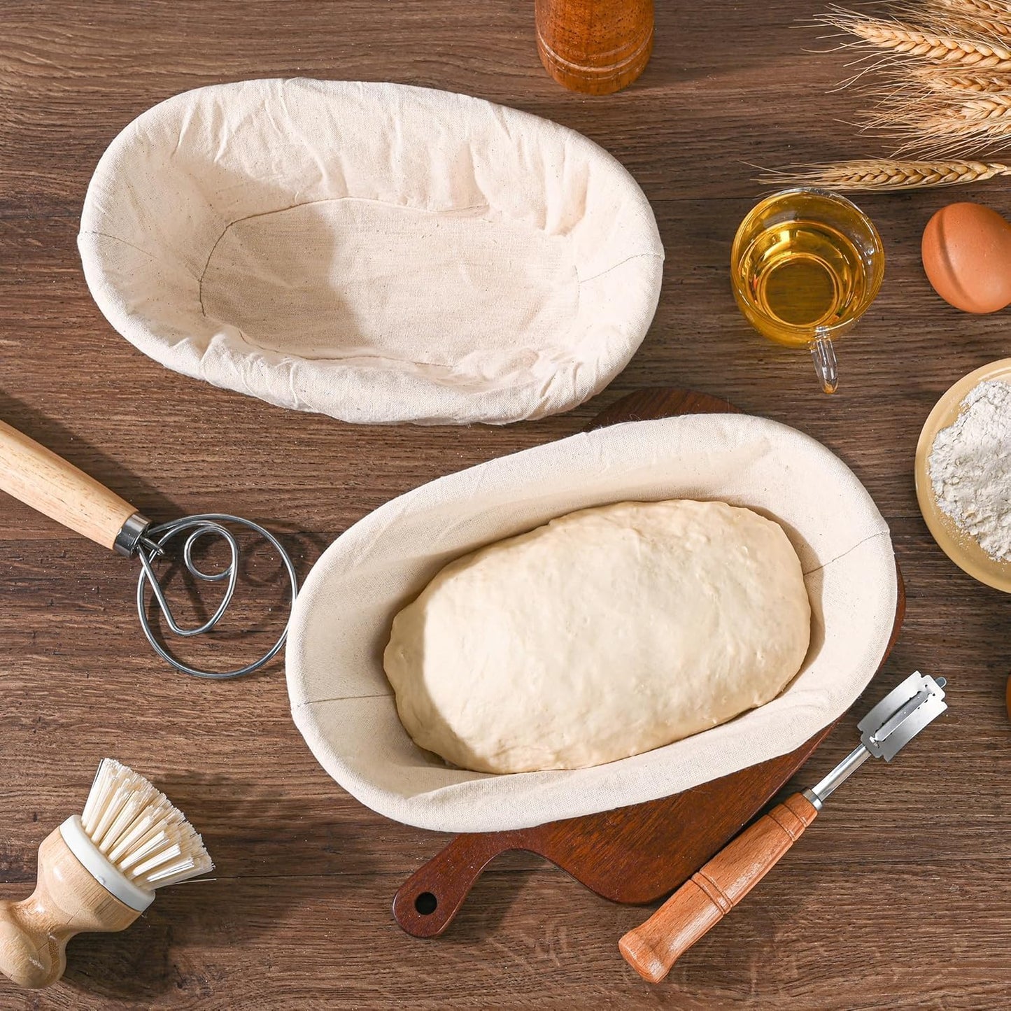 "Saint Germain Bakery Premium Round Bread Banneton Basket with Liner -