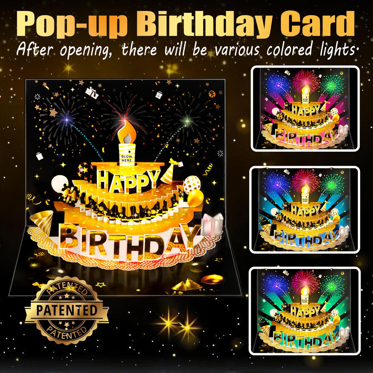 Pop Up Birthday Cards for Men - LED Light & Music with Blow The Candle