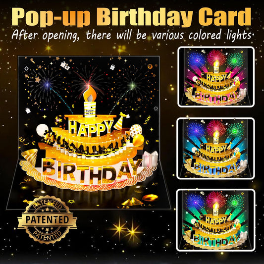 Pop Up Birthday Cards for Men - LED Light & Music with Blow The Candle
