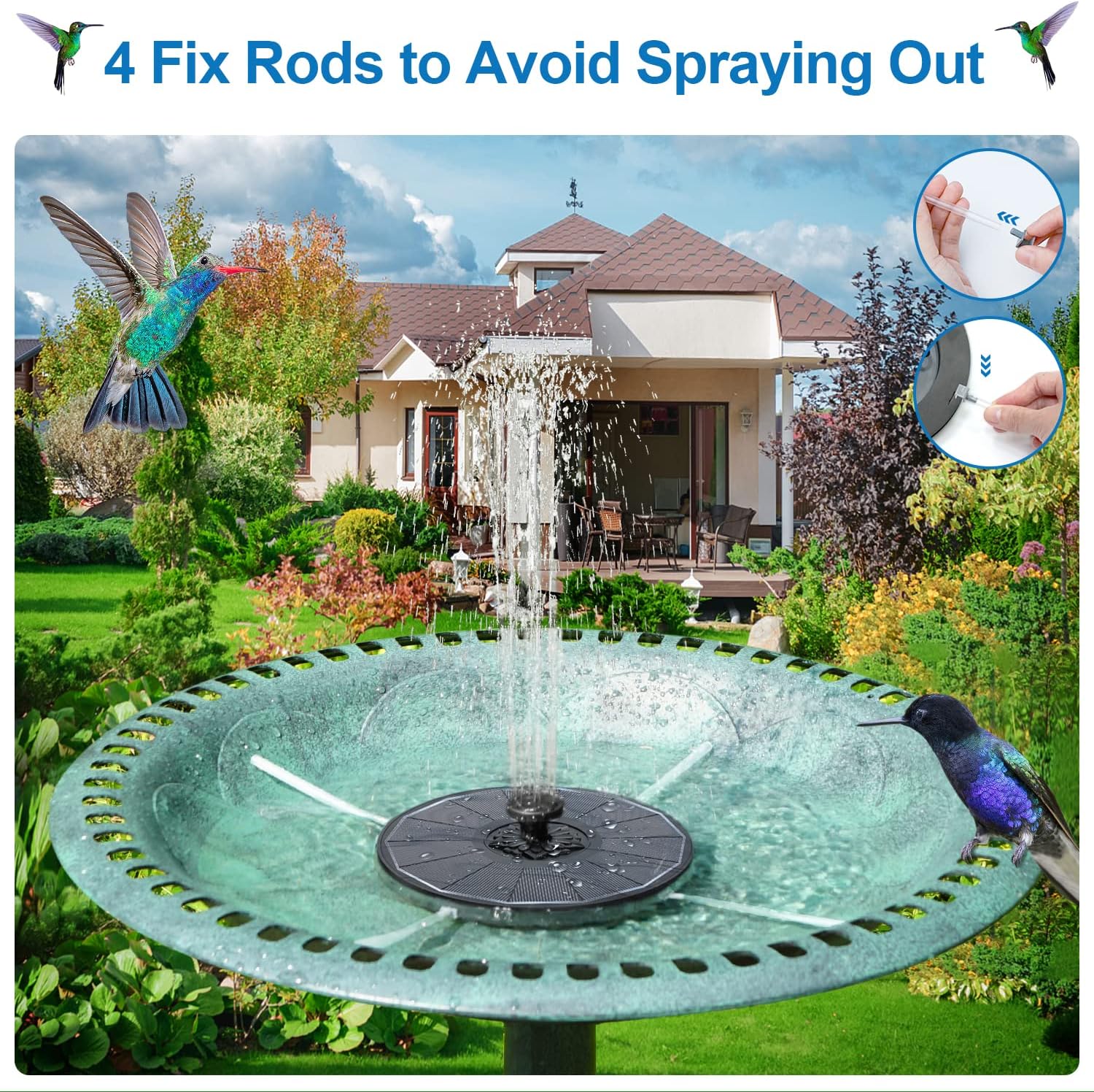 3.5W Solar Fountain with 2000mAh Battery - Work On Cloudy Days - Upgra