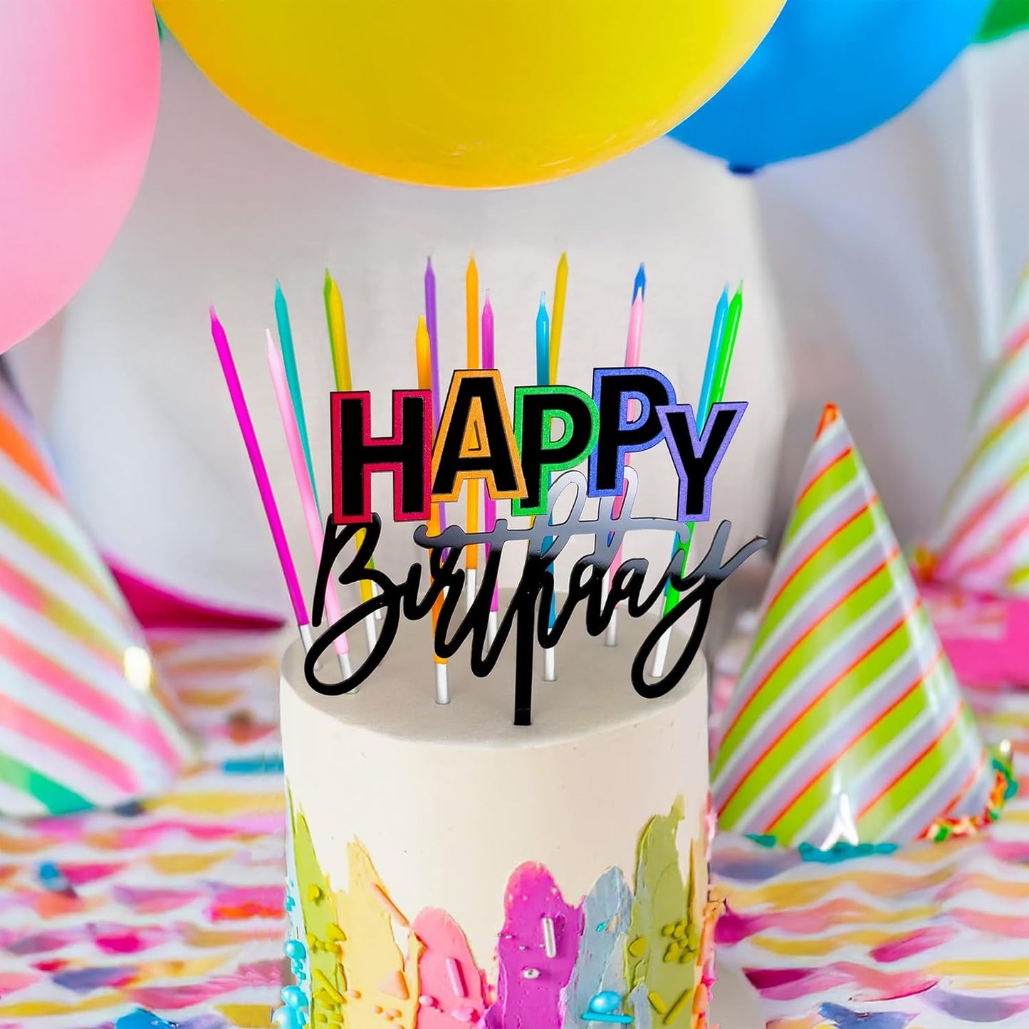 40-Count Rainbow Birthday Candles, Tall Thin Birthday Cake Candles Set, Rainbow Cupcake/Cake Decorations