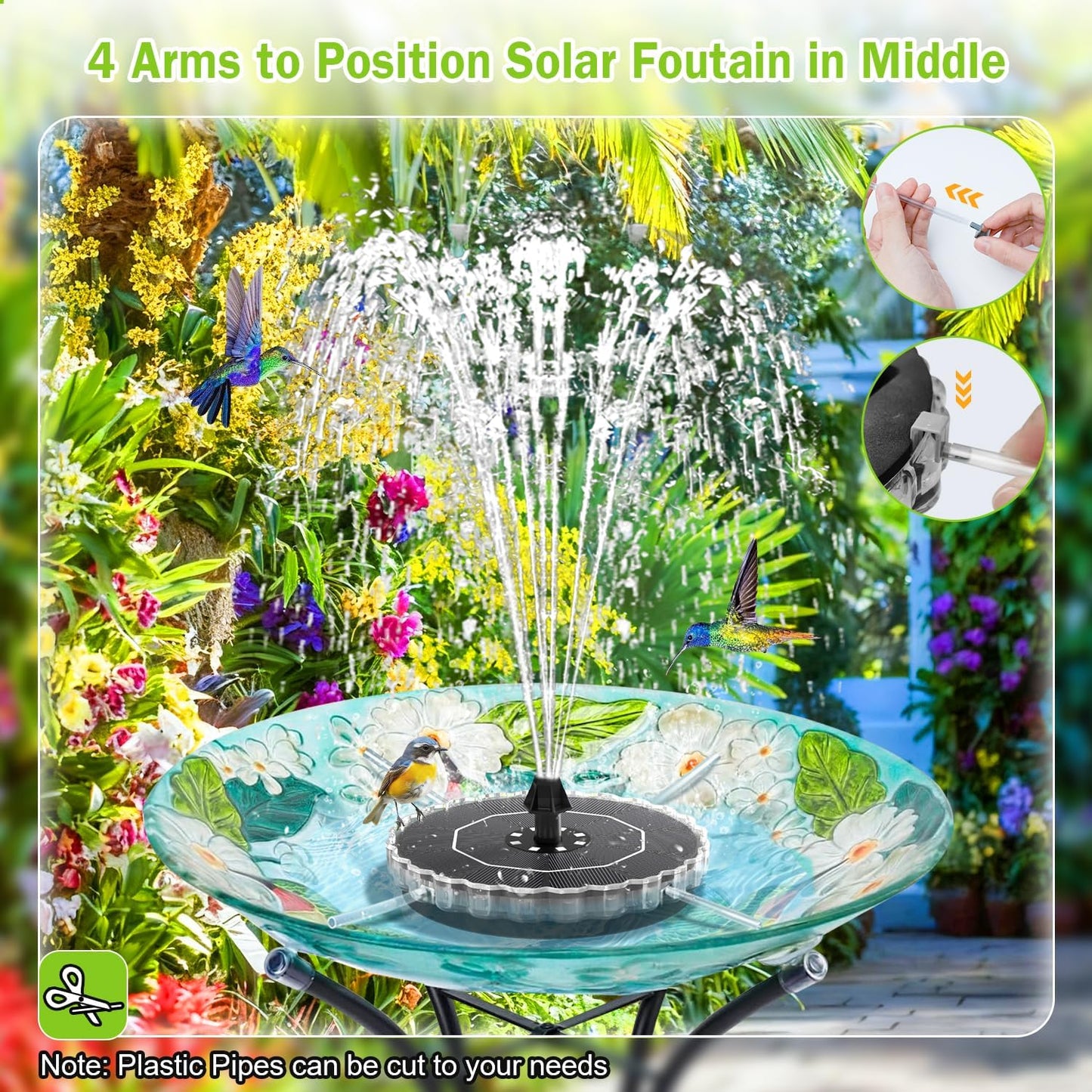 Solar Fountain, 2026 Upgrade 3.5W Solar Bird Bath Fountains with Colorful Ring LED Lights, 2000mAh Battery, 7 Nozzles and 4 Fixers, Solar Water Fountain Pump for Pond, Pool, Patio and Garden