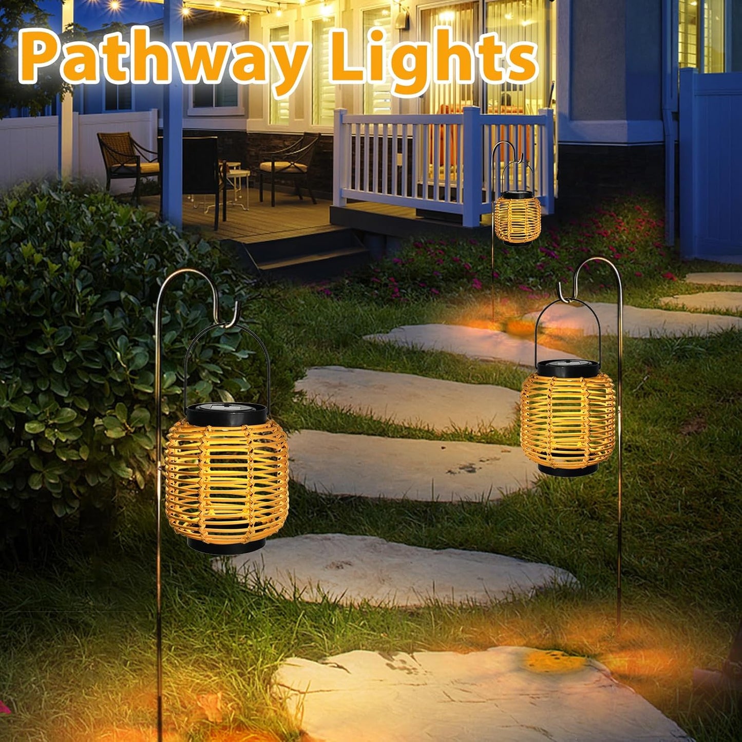 Afirst Solar Lanterns Outdoor, Natural Bamboo Hanging Solar Lights Waterproof Rattan Decorative Lanterns for Yard, Patio, Lawn, Tabletop, Pathway, Landscape, Garden Decor Gifts