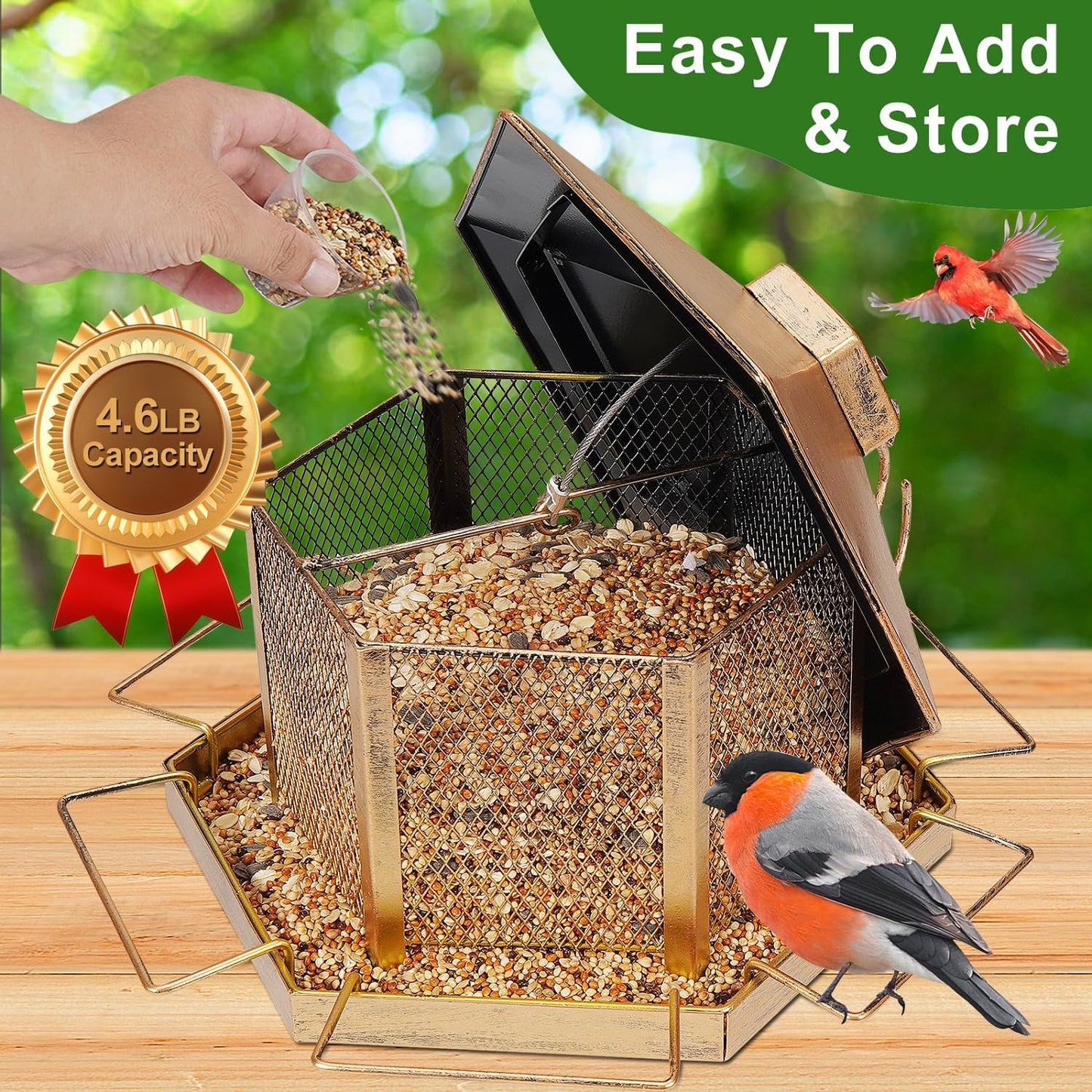 Metal Bird Feeder for Outdoor Hanging, 4.6LB Large Capacity, Garden De