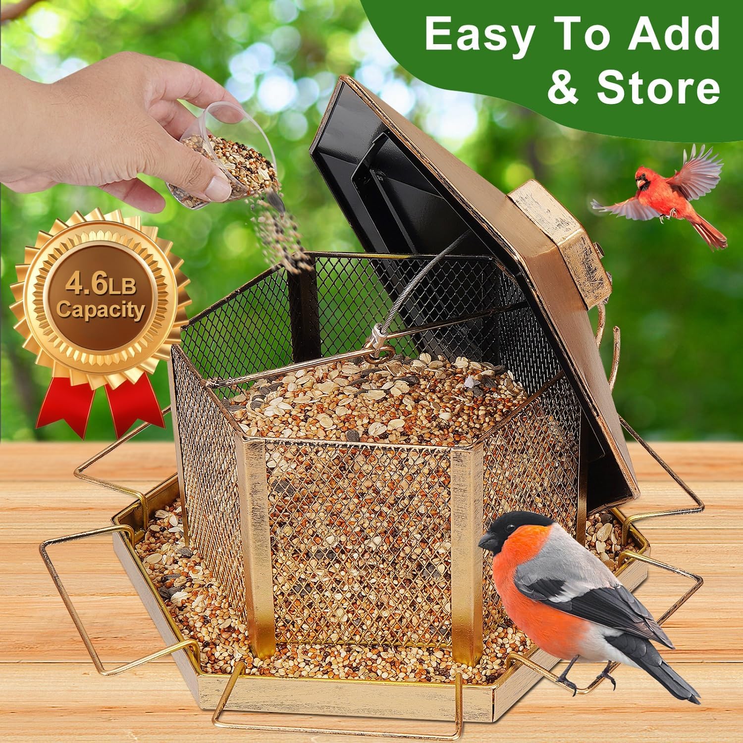 Metal Bird Feeder for Outdoor Hanging, 4.6LB Large Capacity, Garden De
