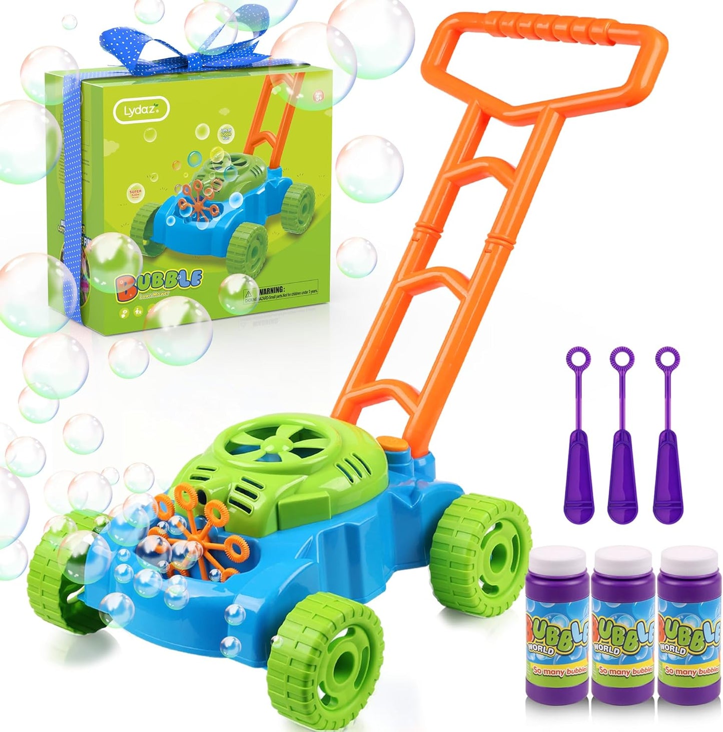 Lydaz Bubble Lawn Mower for Toddlers 1-3, Kids Bubble Machine for 1-Ye