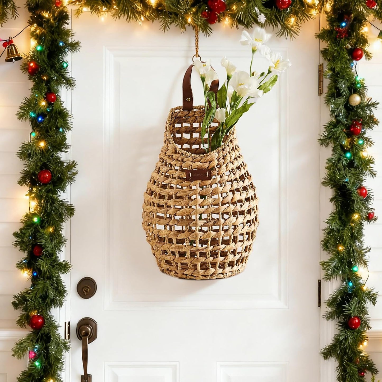 Woven Front Door Basket Water Hyacinth Wall Hanging Basket Decorative 
