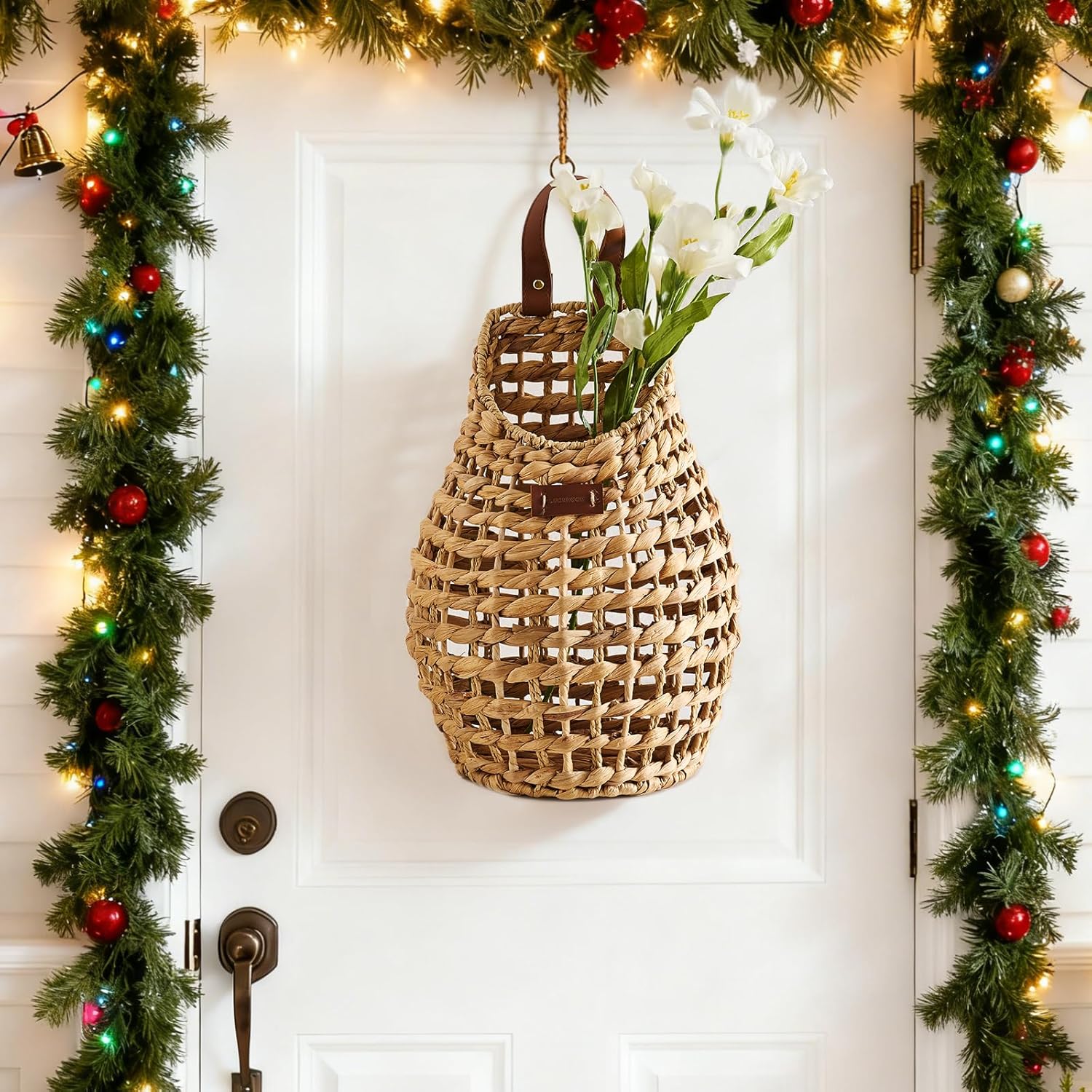 Woven Front Door Basket Water Hyacinth Wall Hanging Basket Decorative 
