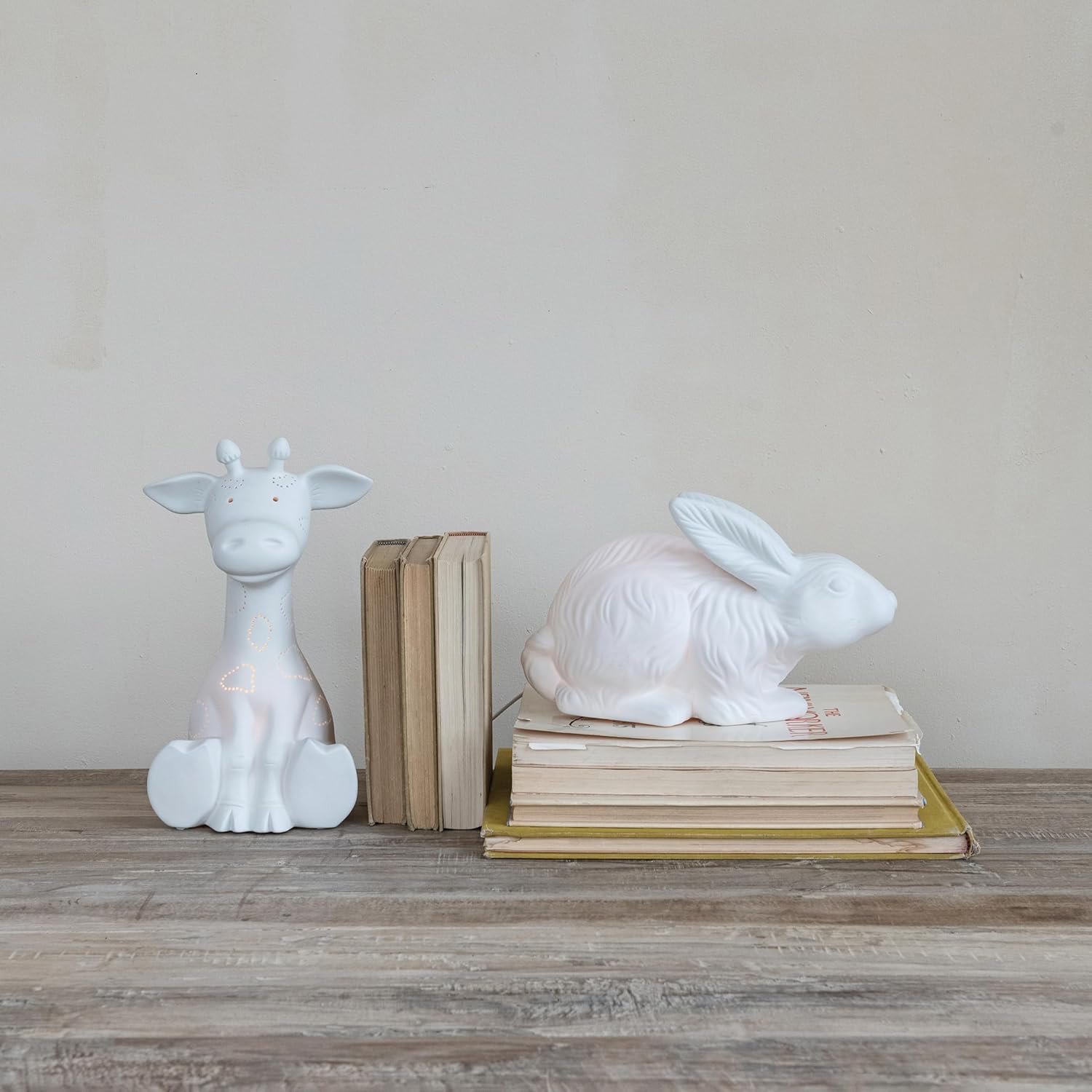 Creative Co-Op Stoneware Rabbit Shaped Lamp with Inline Switch, Bisque