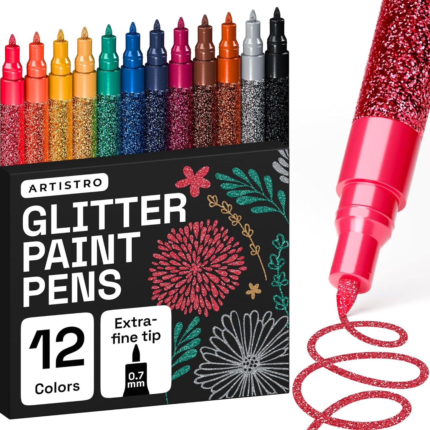 ARTISTRO 12 Glitter Paint Pens for Glass Marking, Rock Painting, Ceram
