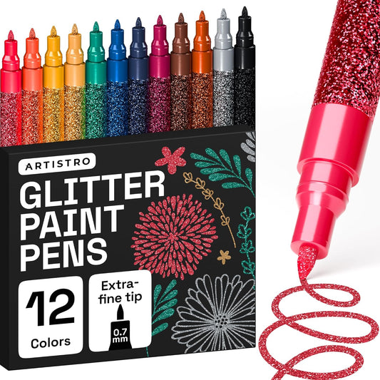 ARTISTRO 12 Glitter Paint Pens for Glass Marking, Rock Painting, Ceram