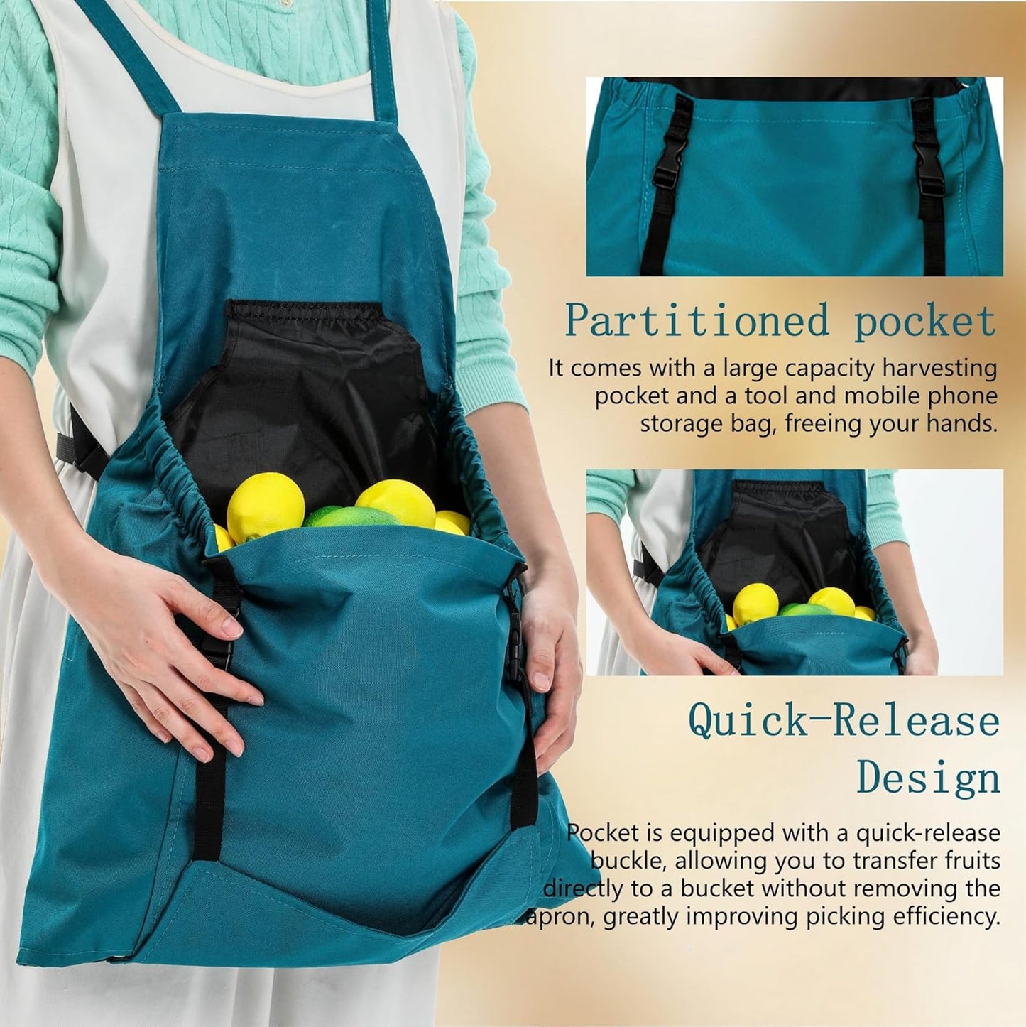 Cuffbow 2 Pack Harvest Gardening Aprons with Pockets for Women & Men Garden Picking Apron with Fast-release Buckle for Fruit Picking & Harvesting Gardening Tool Gifts for Mom Dad(fuchsia & turquoise)