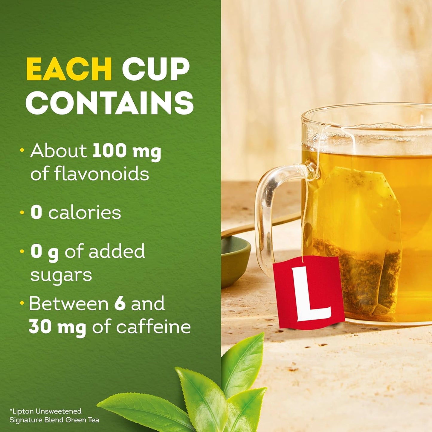 Lipton Signature Blend Green Tea Bags, Unsweetened Teabags for Hot Tea or Iced Tea with Caffeine and Flavonoids, 40 Total Tea Bags