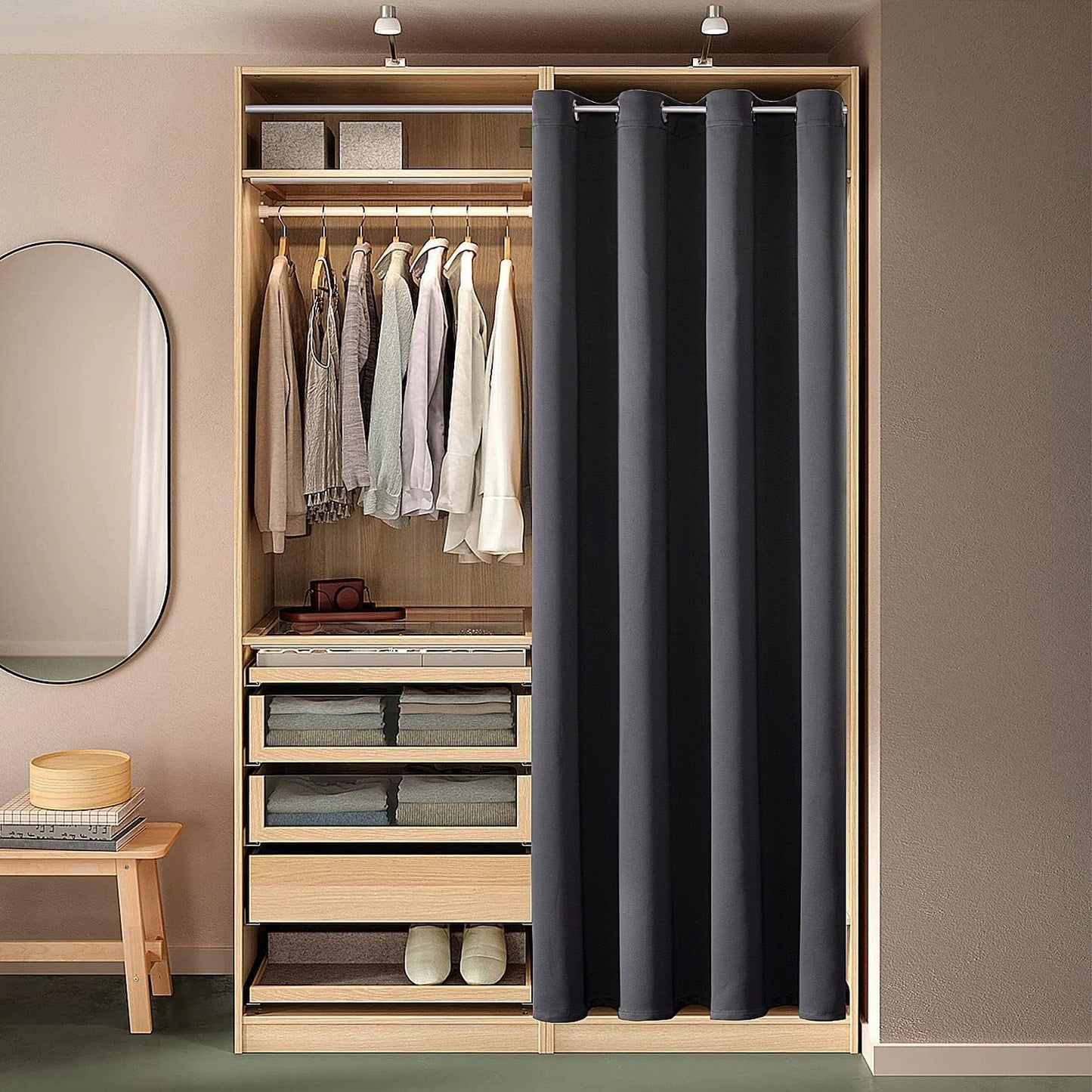 ChrisDowa Blackout Door Curtains for Doorway Privacy, Grommet Closet Curtains for Bedroom Closet Door, Thermal Insulated Temporary Doorway Cover Room Divider Drapes (1 Panel, Dark Grey, 34 x 80 Inch)