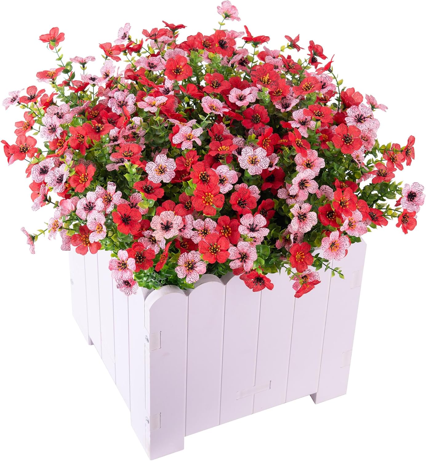Artificial Fake Mums Flowers for Outdoor Spring Summer Decor, 12 Bundles Faux Silk Plants Daisy for Planter Pot Colorful UV Resistant Look Real for Front Door Porch Patio Outside Yard(Red Pink)