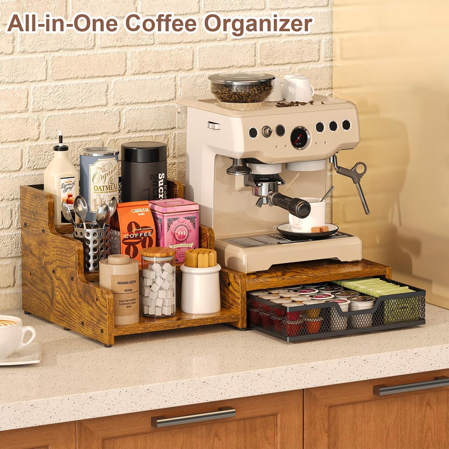 Coffee Station Organizer with K Cup Holder, 28 Pod Capacity,3-Tier Syr