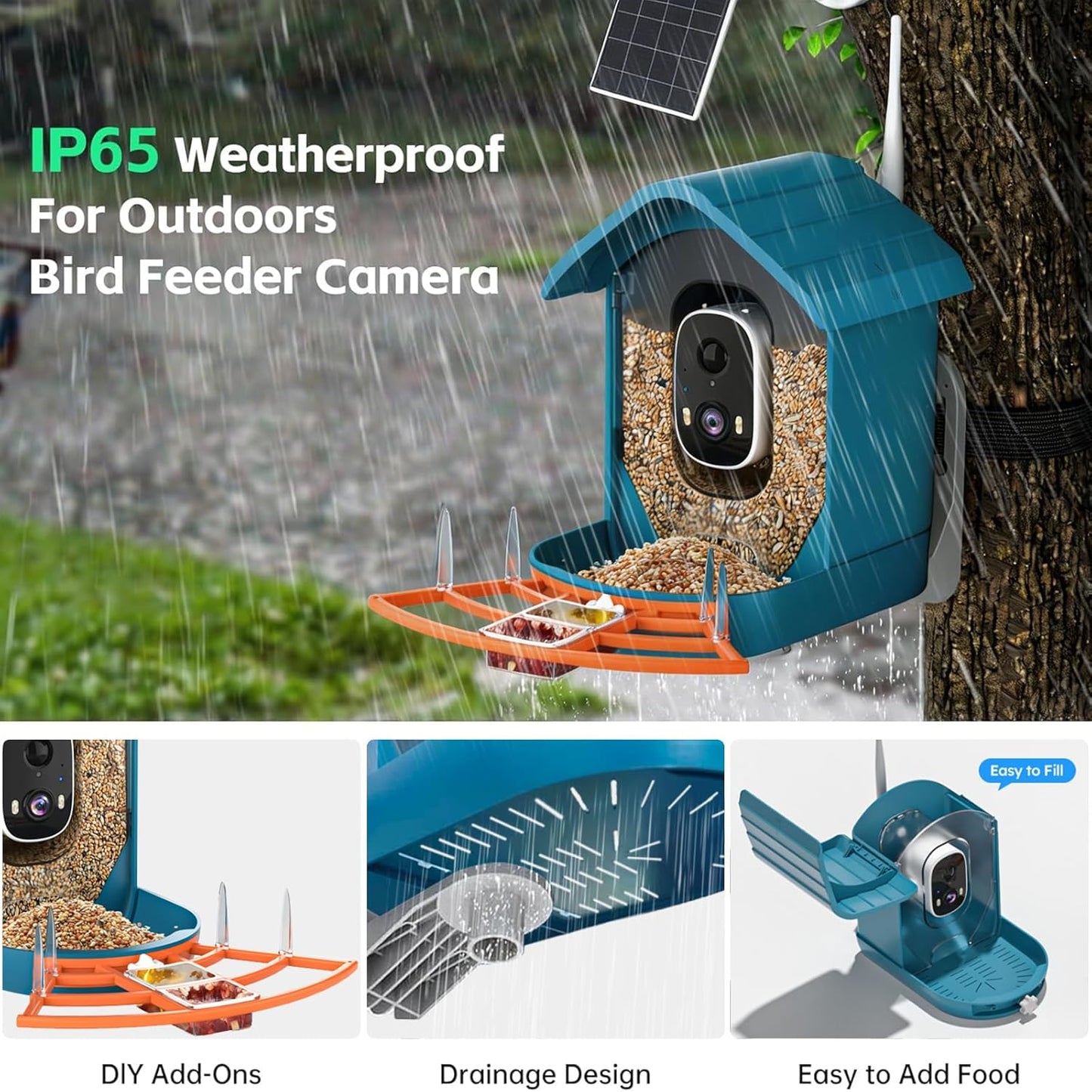 Bird Feeder with Camera, AI Bird Identification, Full HD Live Video, Solar Powered, 2.4Ghz WiFi, Instant Arrival Alerts
