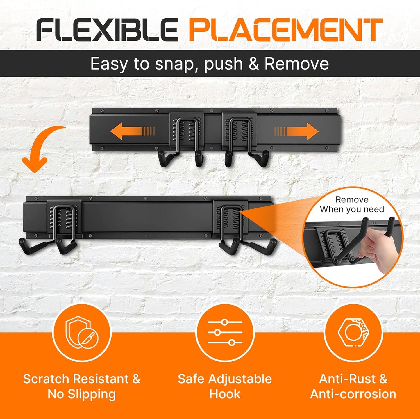 "64 Garage Tool Organizer Wall Mount - Heavy Duty 750lbs Metal Storage Rack, Easy Install Adjustable Hooks for Garden Tools Brooms
