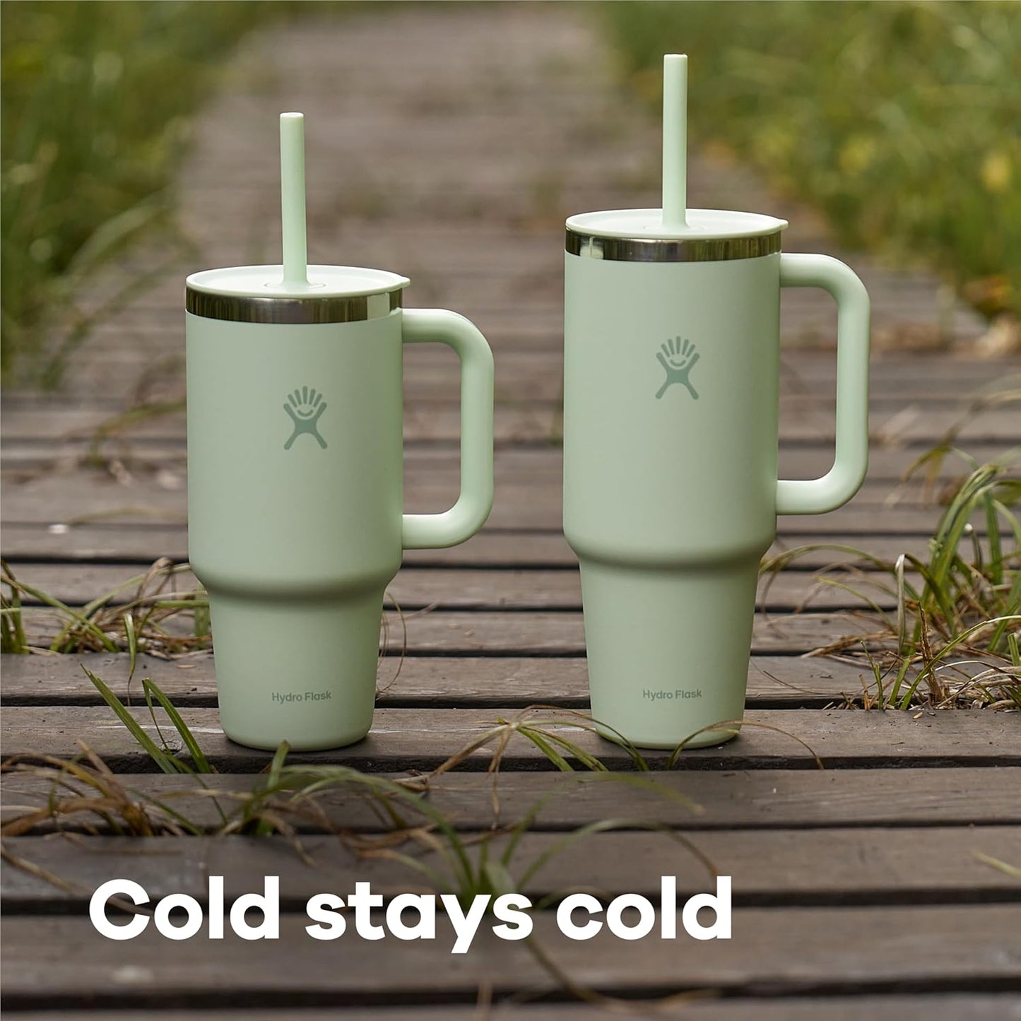 Hydro Flask Travel Tumbler with Handle, Lid and Straw - Insulated Stainless Steel in 40 Oz Ivory
