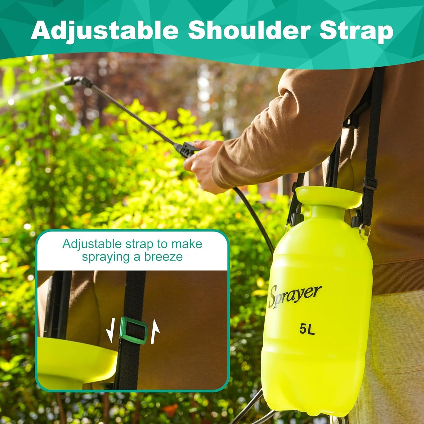 MaxWorks 51022 Pump-Action Garden Sprayer 5L/1.32 Gal with Adjustable 