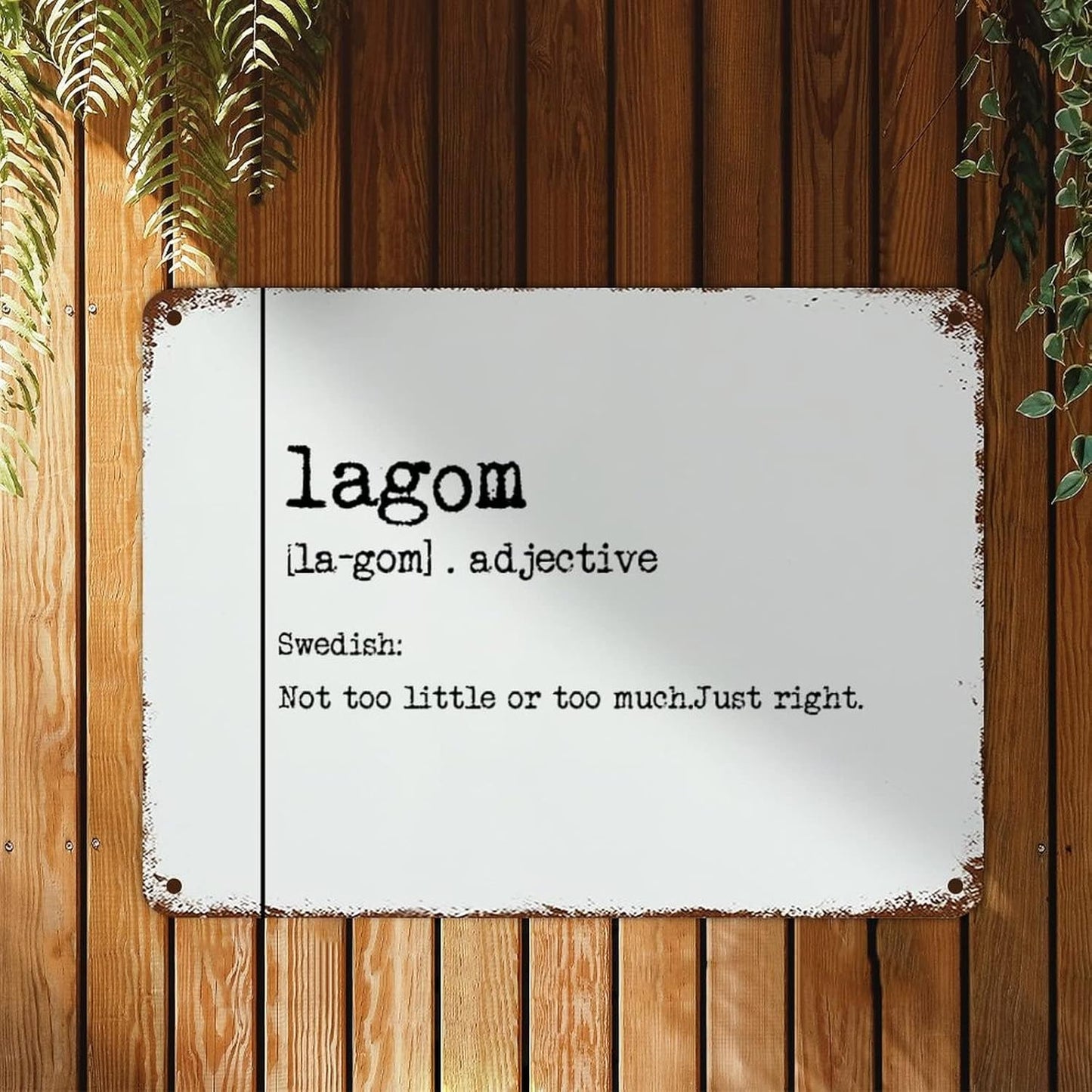Lagom Definition Metal Sign Lagom Definition Typography Aluminum Metal Sign Vintage Metal Wall Sign Rustic Wall Art for Home Man Cave Door Porch Garden Party 12x16 inch
