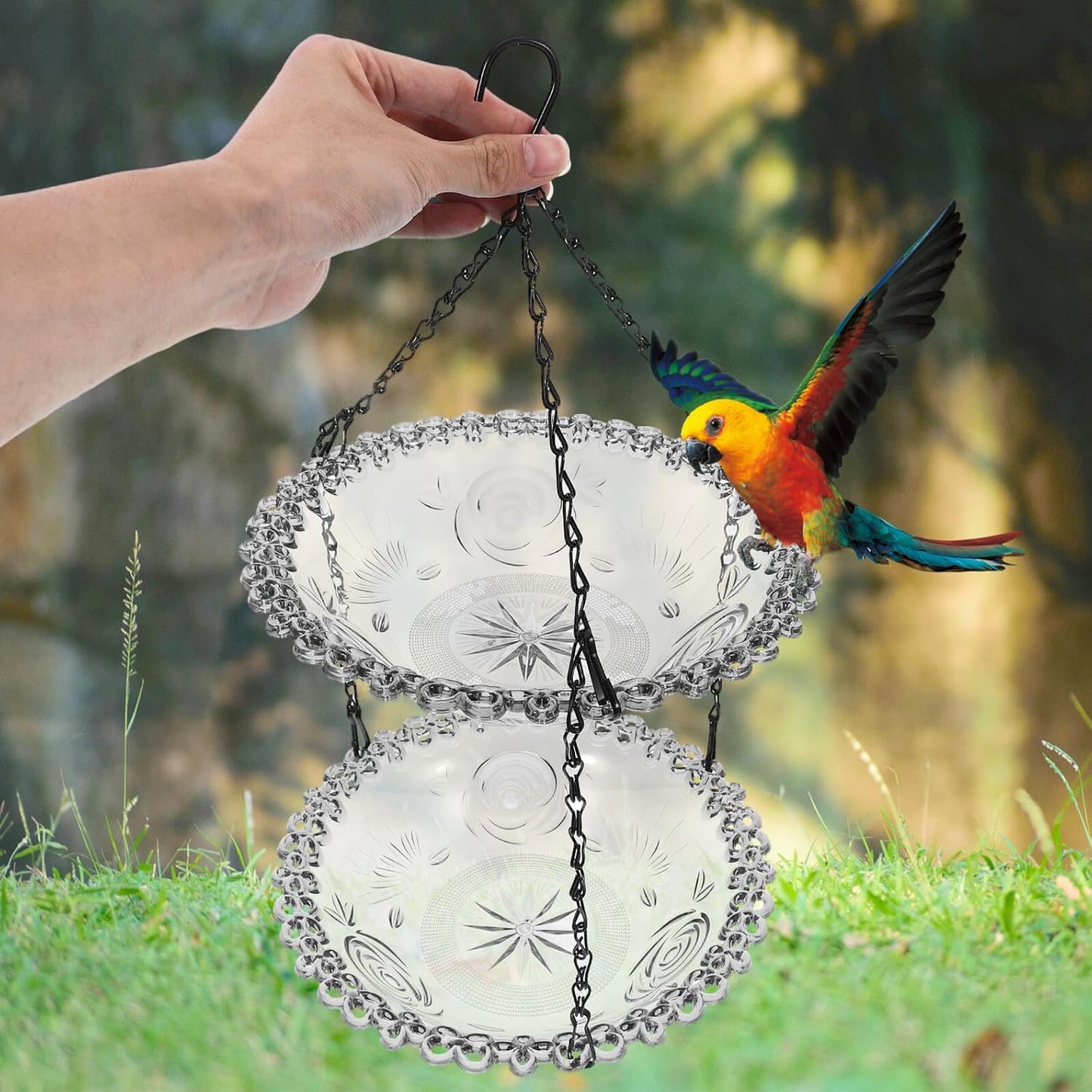 Milisten Outdoor Hanging Bird Feeder and Dual-Layer Bird Bath in Gray 
