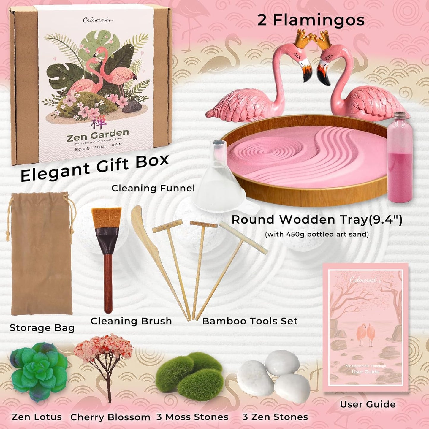Zen Garden for Desk Set – Japanese Pink Mini Sand Tray Kit with Cleani