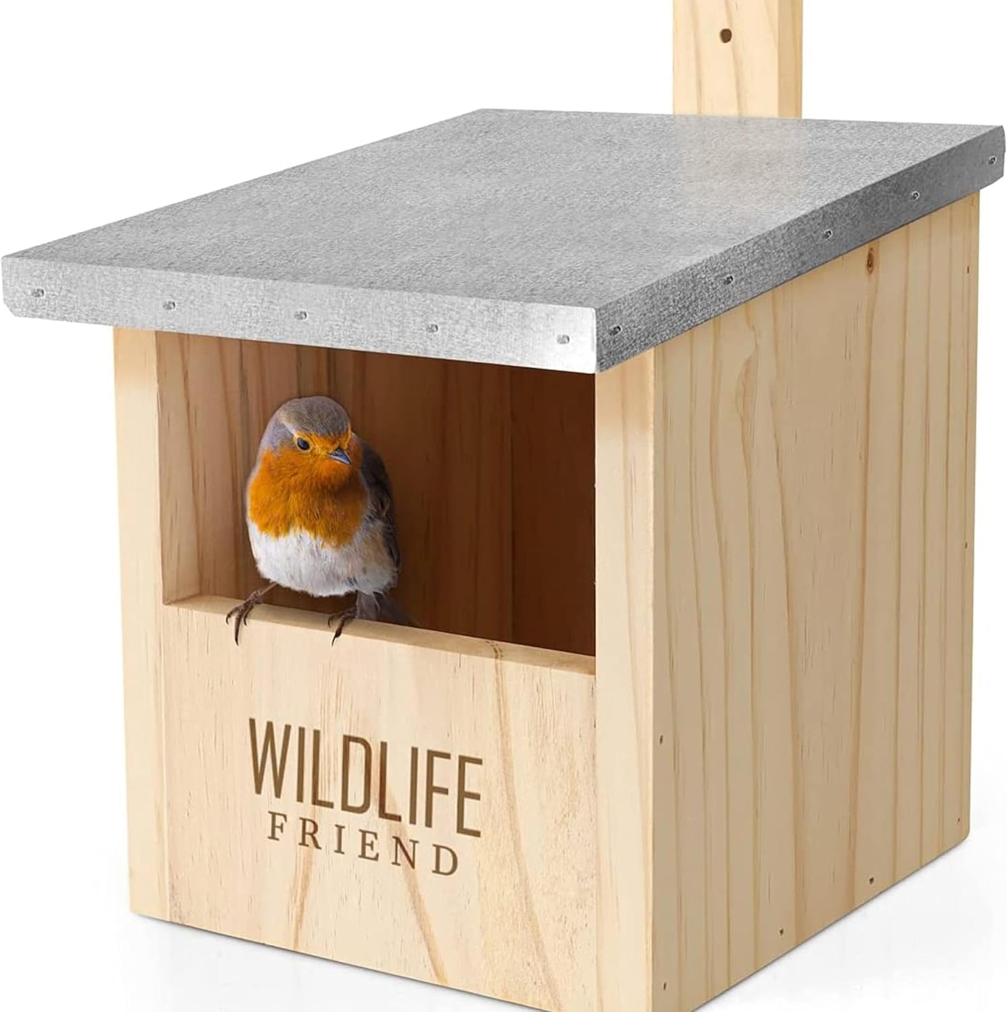 I Solid Wood Birdhouse for Robins & Co with Metal Roof - 100% Weatherproof - Nesting & Breeding Box for Garden Redstart, Niche Breeding Birds, Robin Nesting Box