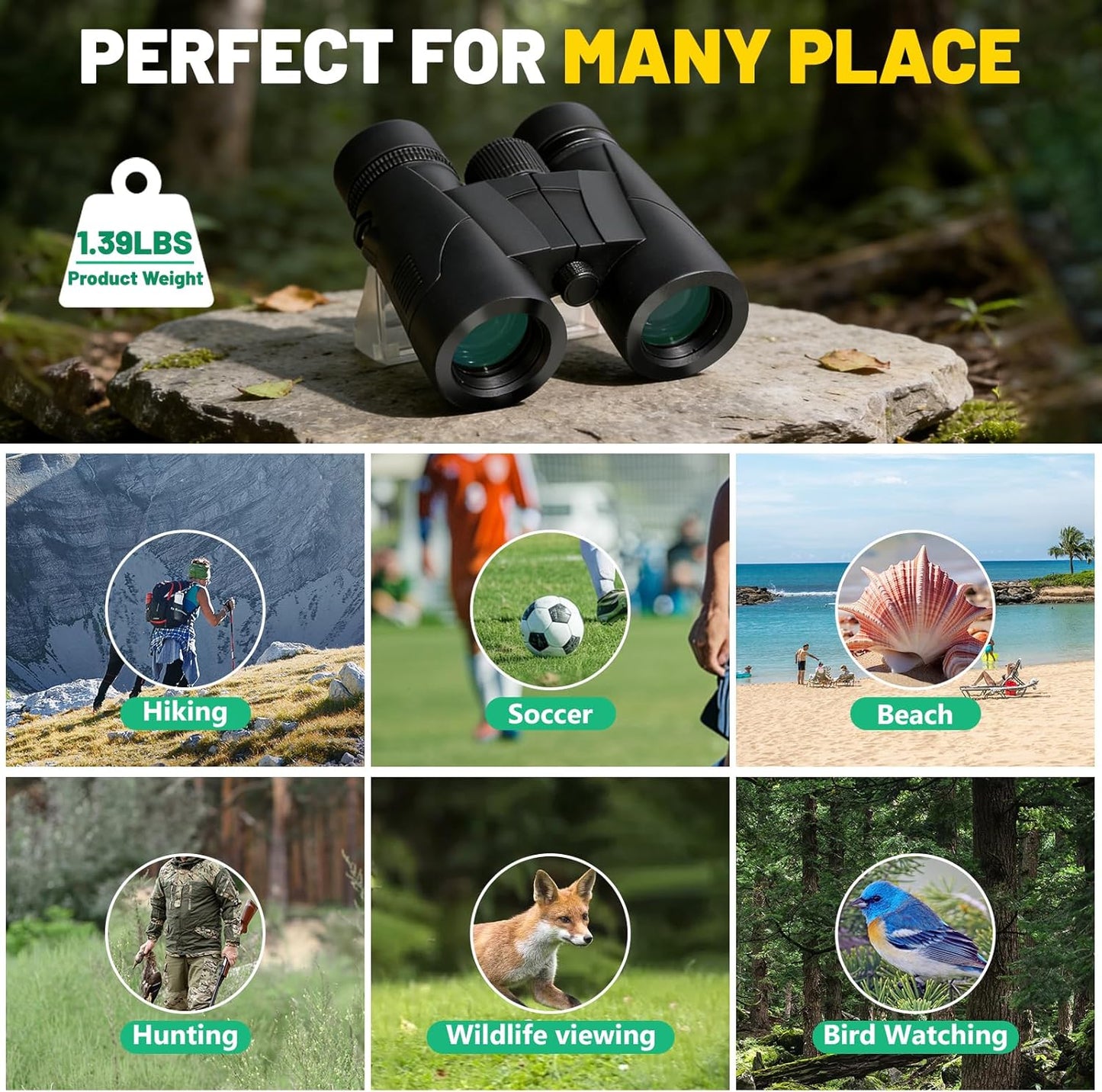 8x32 Binoculars for Adults - HD BAK4 Prism FMC Lens, Waterproof Large View Clear Vision, Lightweight with Phone Adapter Compact Binocular for Bird Watching Travel Cruise Stargazing Hunting