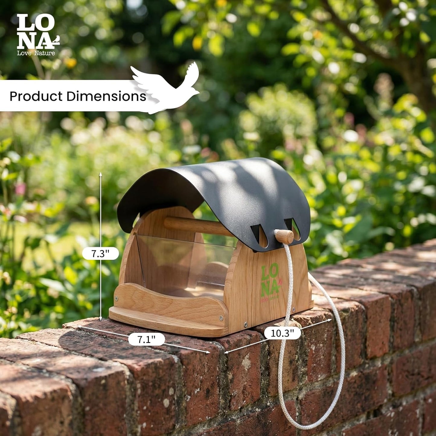 LONA Wooden Bird Feeder for Outdoors Hanging, Large Capacity Hopper wi
